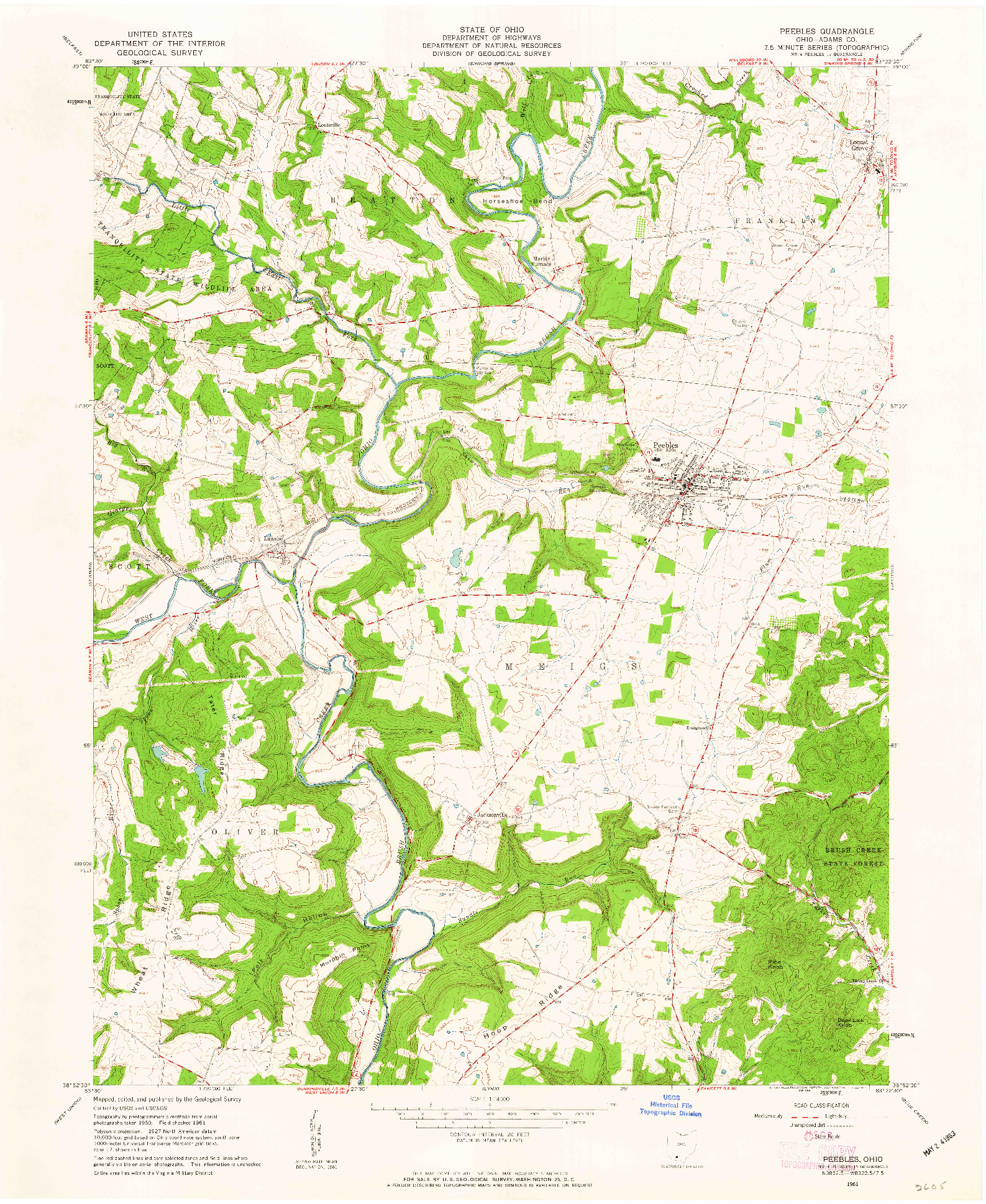 USGS 1:24000-SCALE QUADRANGLE FOR PEEBLES, OH 1961