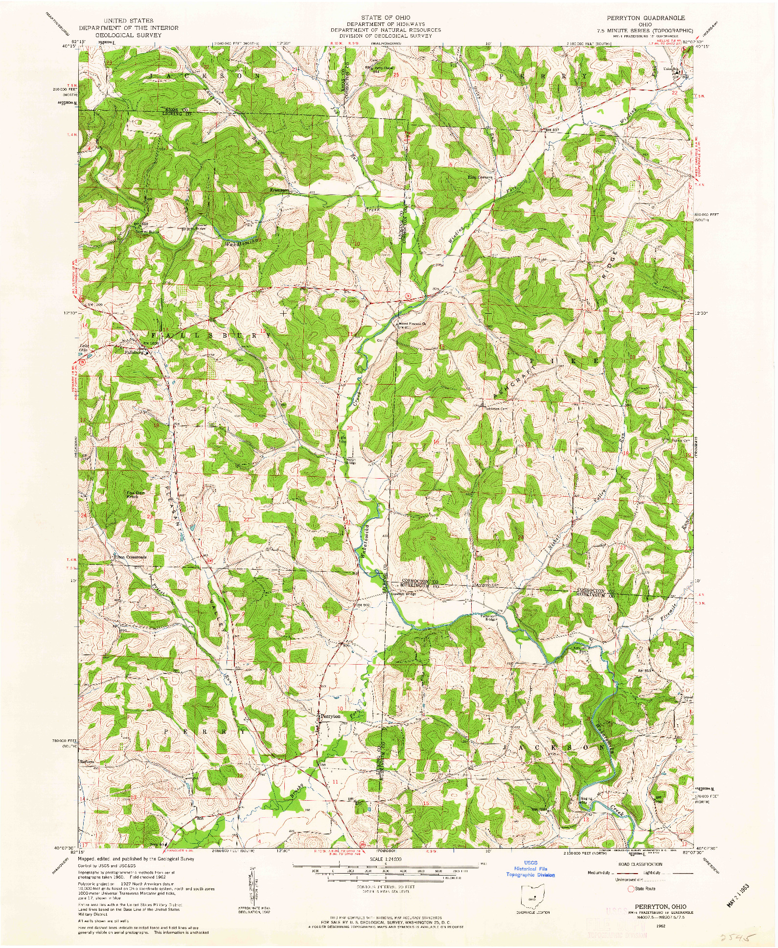 USGS 1:24000-SCALE QUADRANGLE FOR PERRYTON, OH 1962