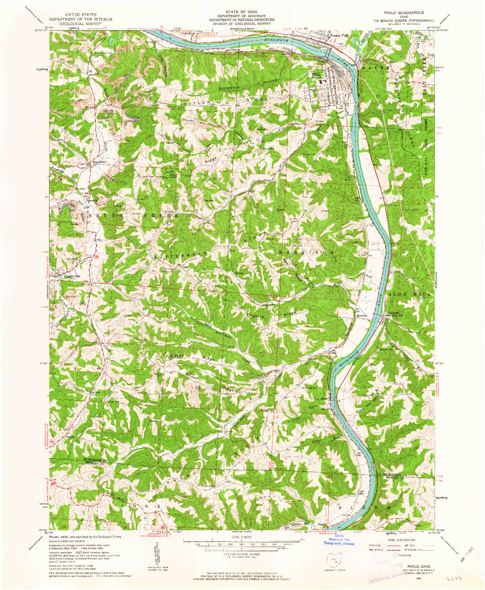 USGS 1:24000-SCALE QUADRANGLE FOR PHILO, OH 1961