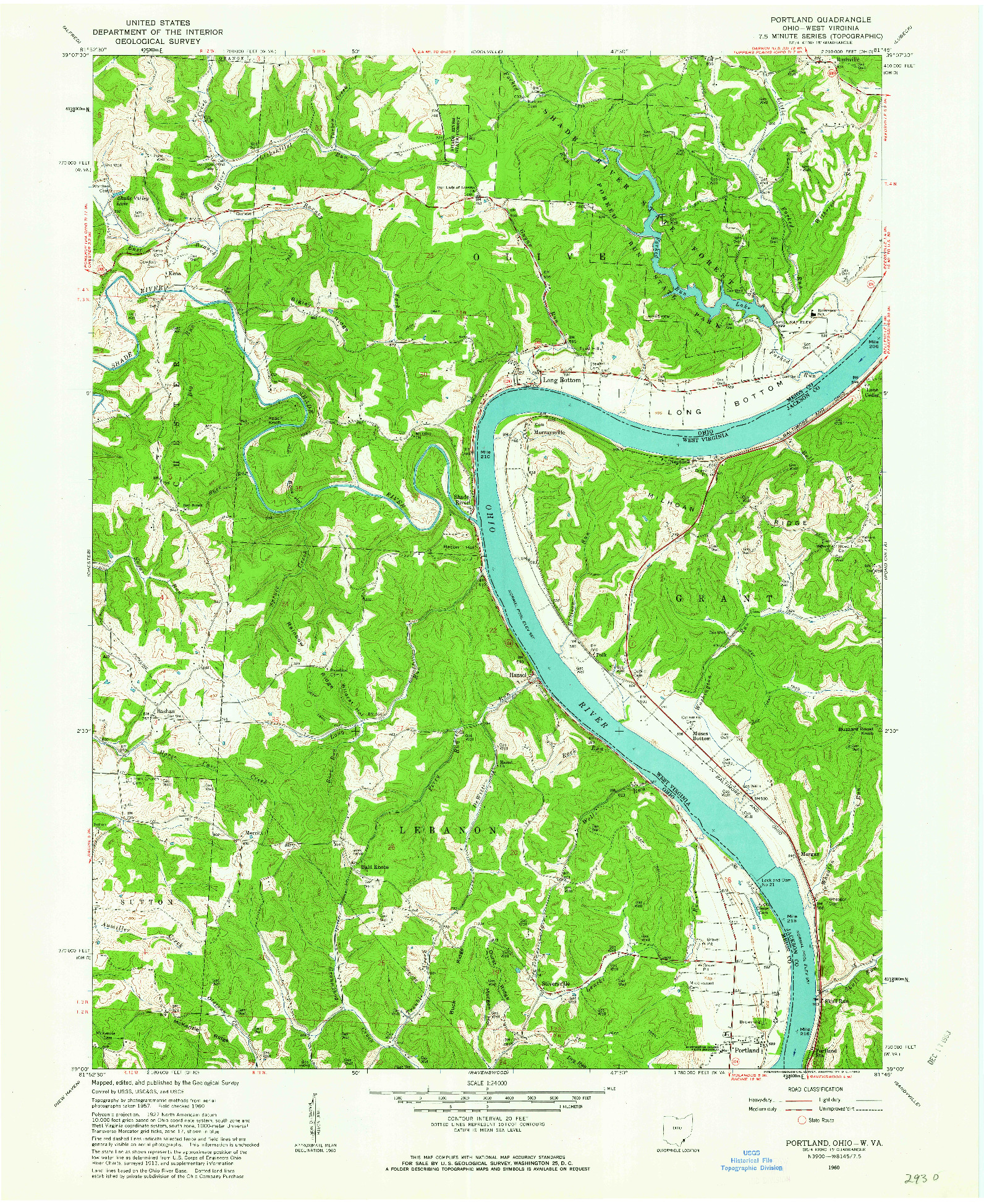 USGS 1:24000-SCALE QUADRANGLE FOR PORTLAND, OH 1960