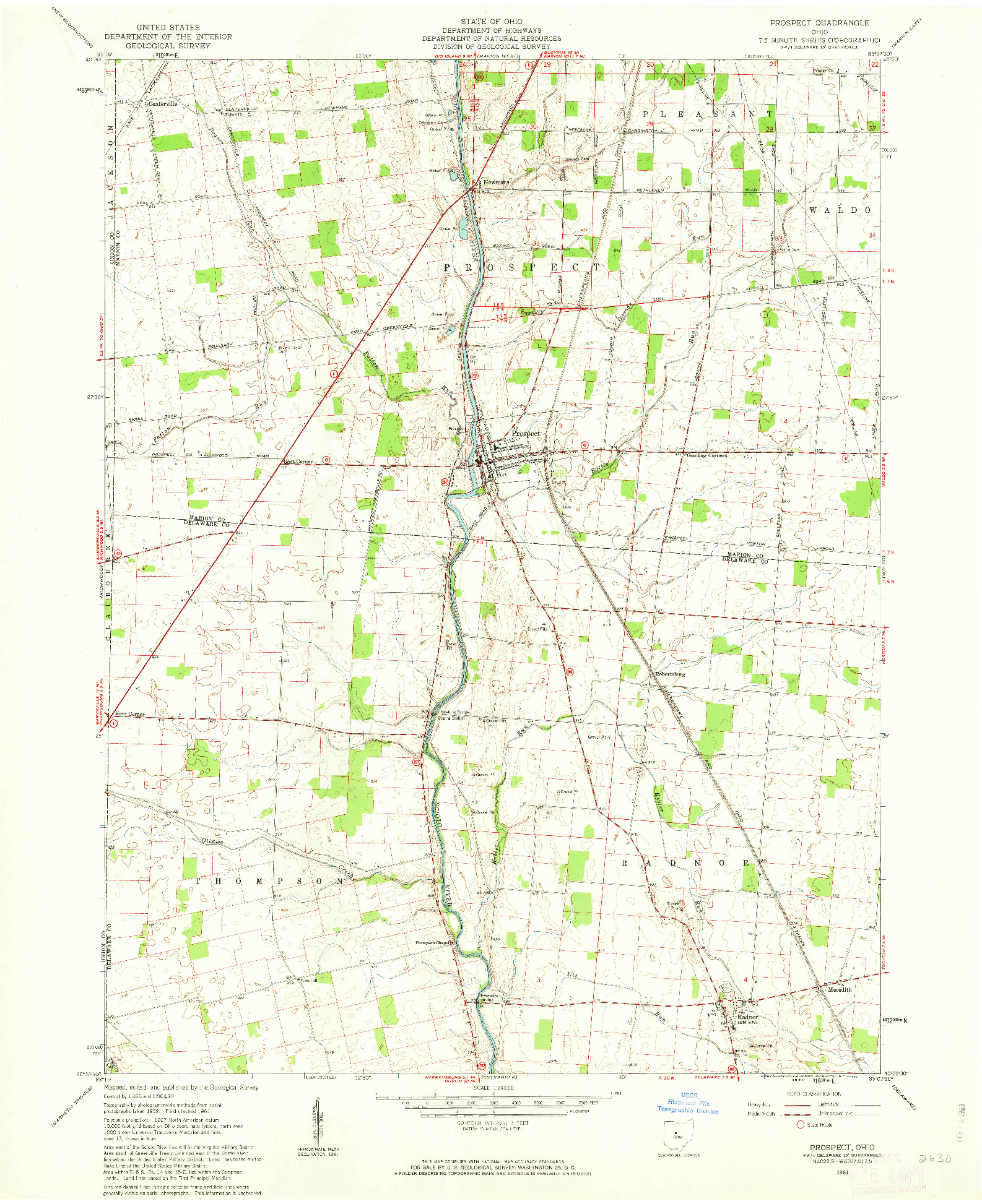USGS 1:24000-SCALE QUADRANGLE FOR PROSPECT, OH 1961
