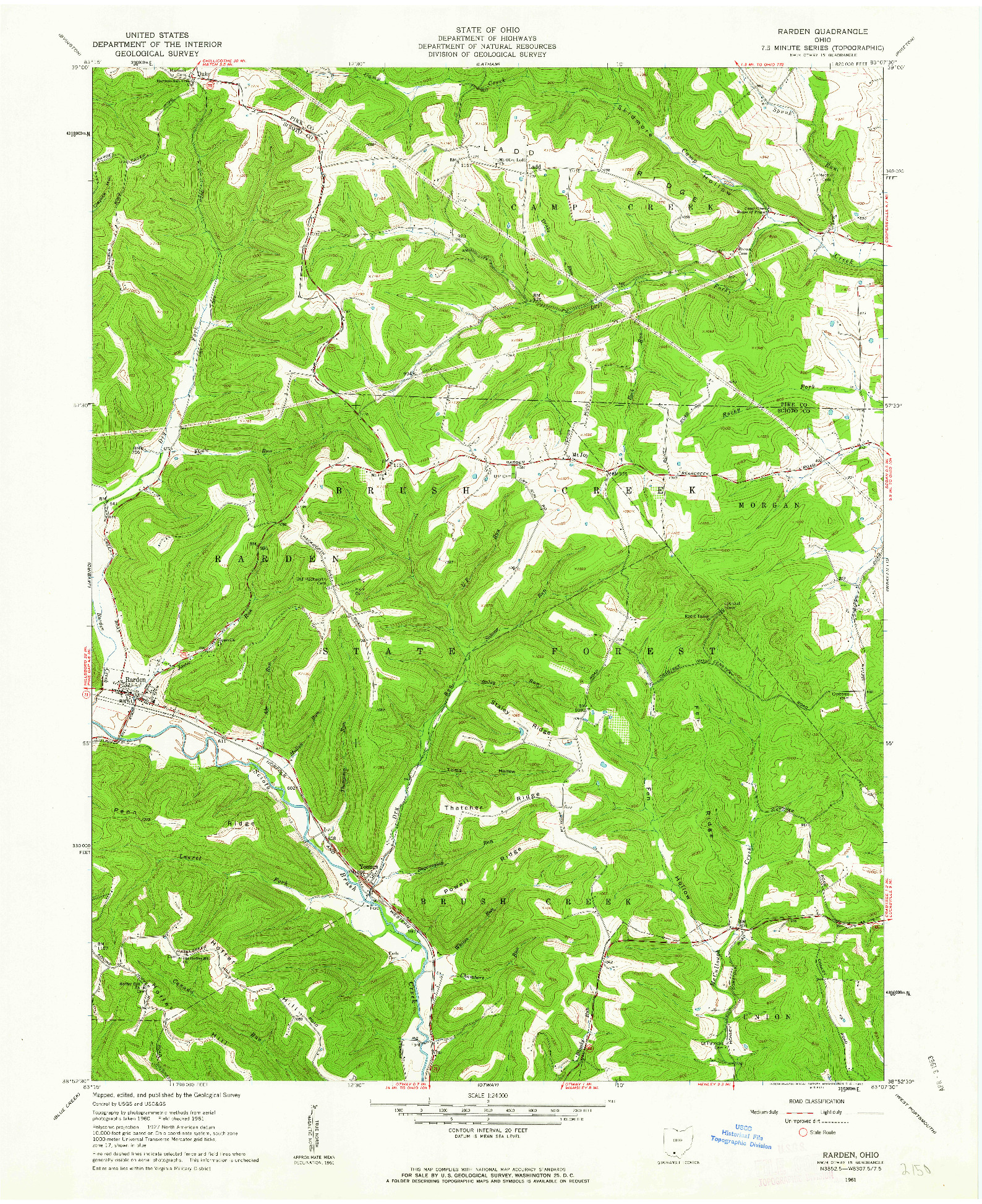 USGS 1:24000-SCALE QUADRANGLE FOR RARDEN, OH 1961