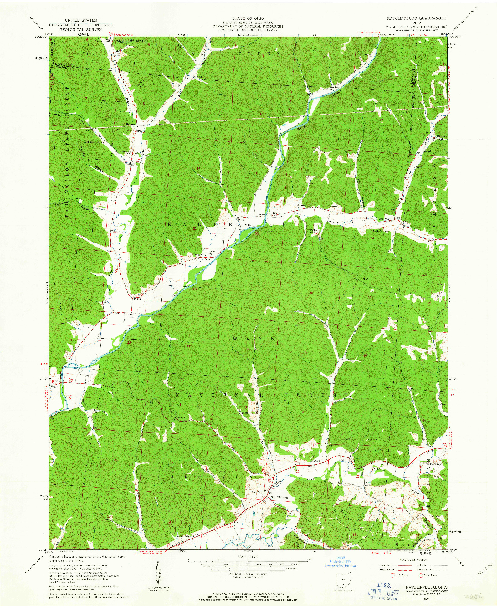 USGS 1:24000-SCALE QUADRANGLE FOR RATCLIFFBURG, OH 1961