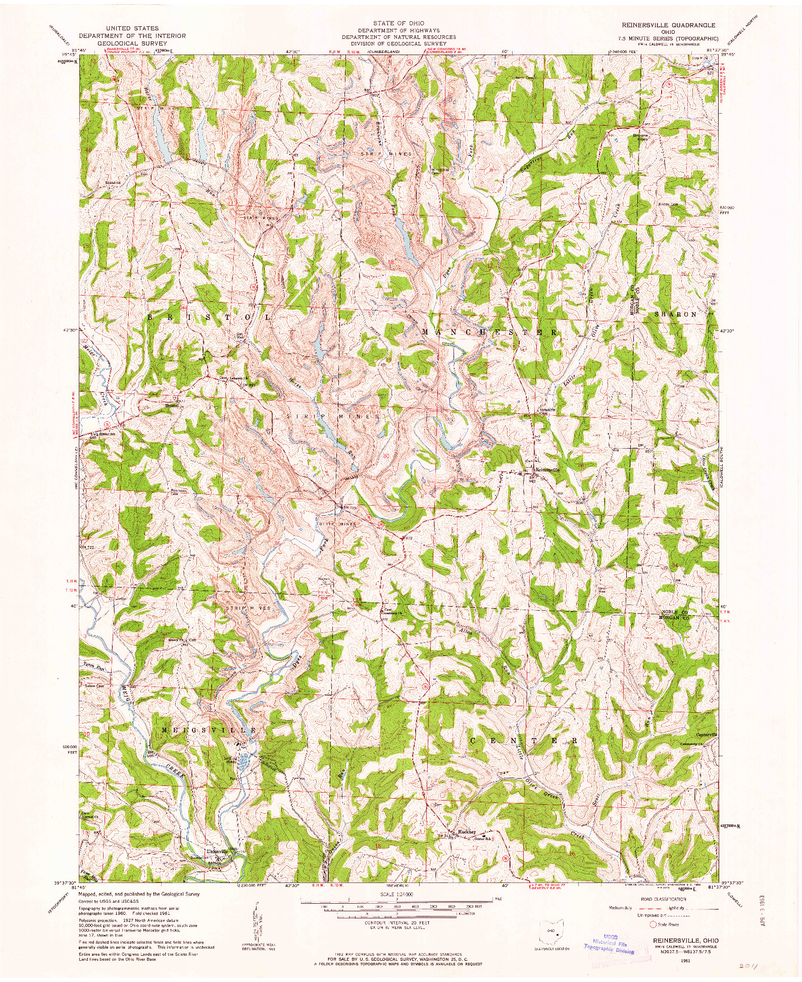 USGS 1:24000-SCALE QUADRANGLE FOR REINERSVILLE, OH 1961