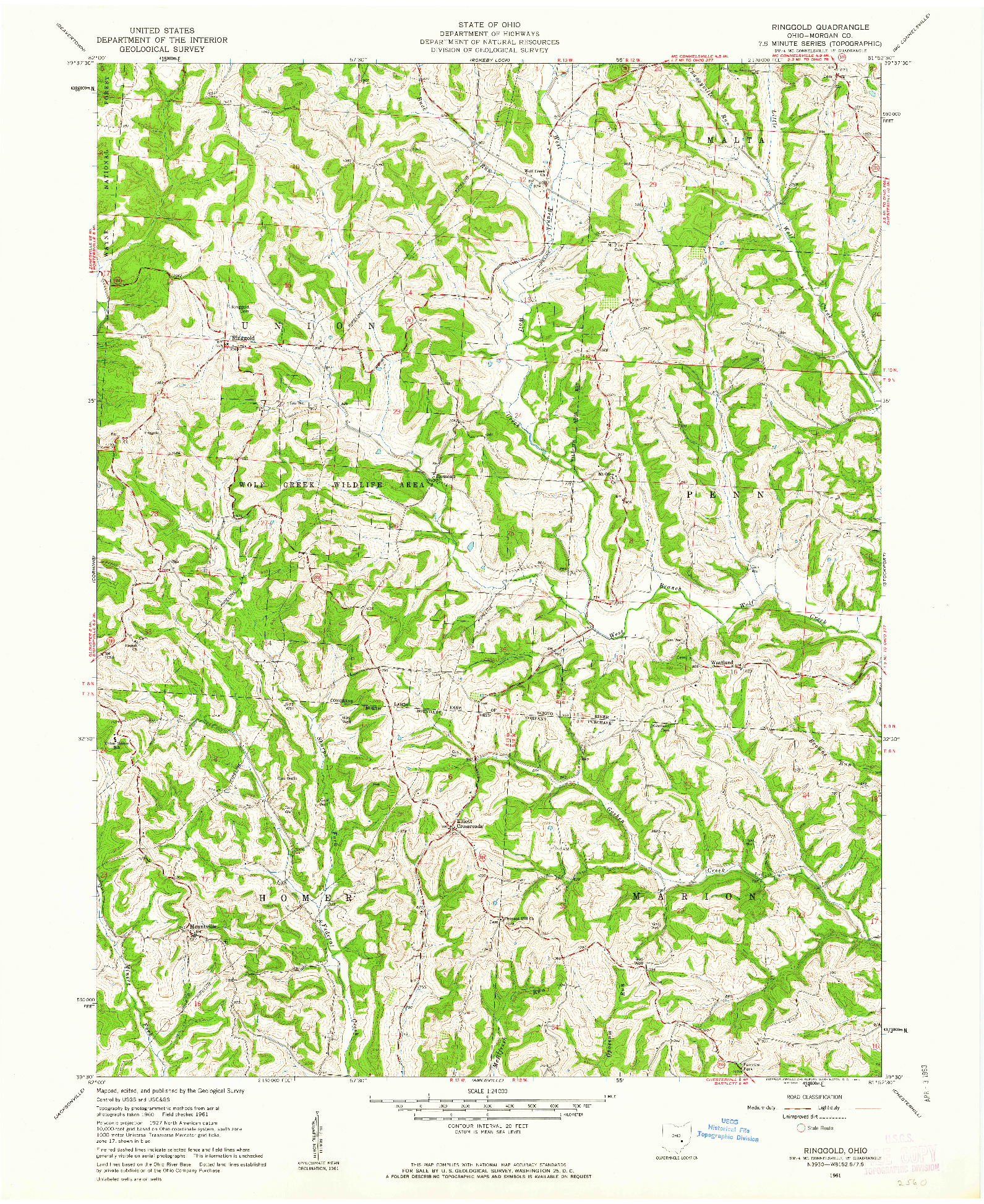 USGS 1:24000-SCALE QUADRANGLE FOR RINGGOLD, OH 1961