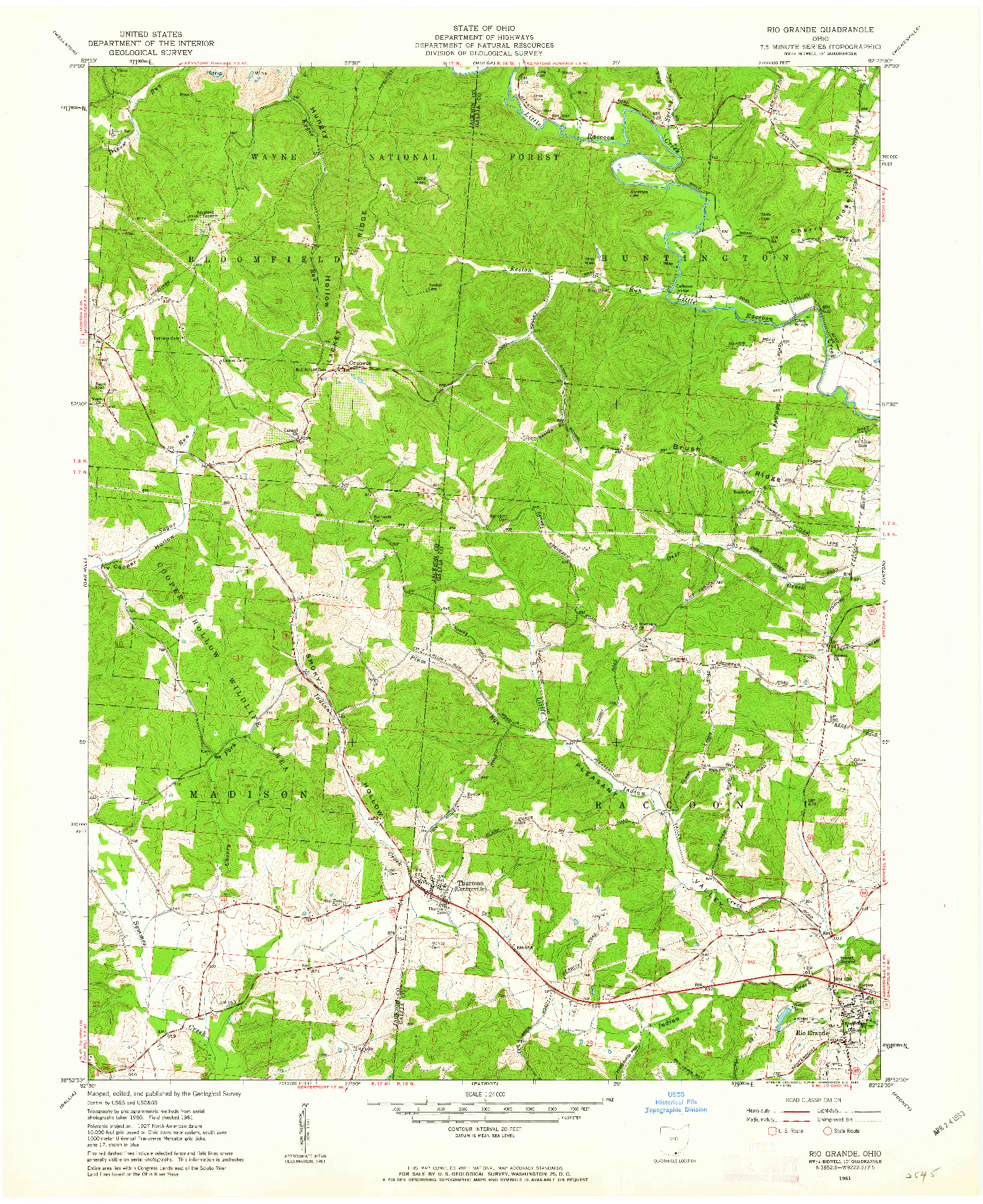 USGS 1:24000-SCALE QUADRANGLE FOR RIO GRANDE, OH 1961