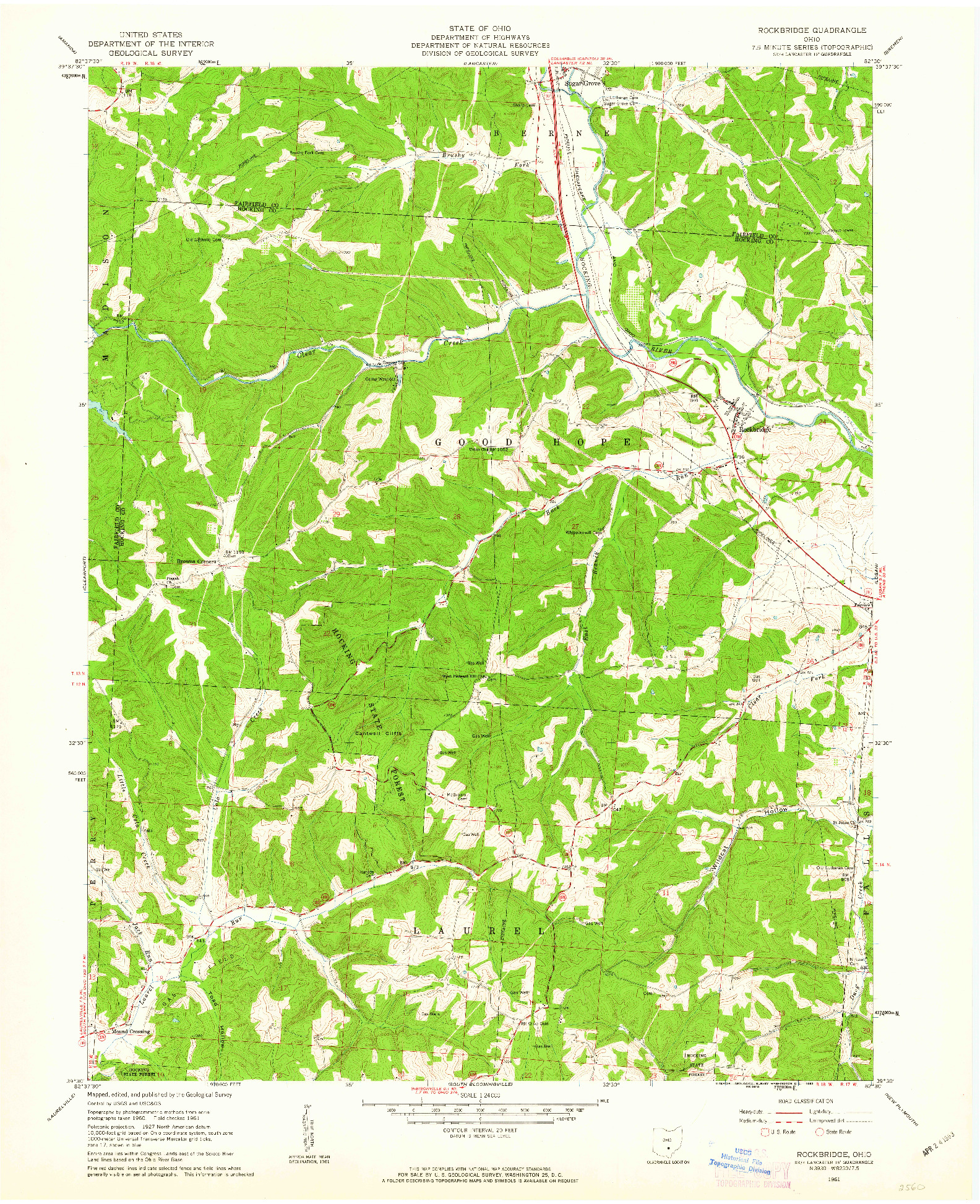 USGS 1:24000-SCALE QUADRANGLE FOR ROCKBRIDGE, OH 1961