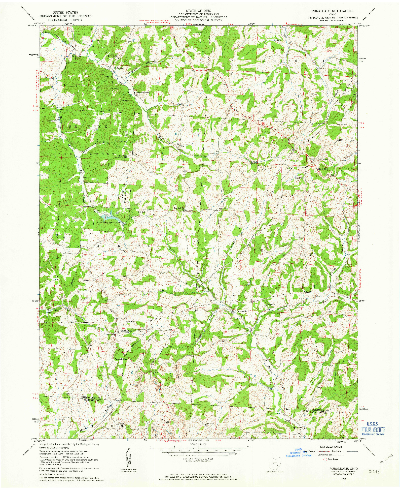 USGS 1:24000-SCALE QUADRANGLE FOR RURALDALE, OH 1961