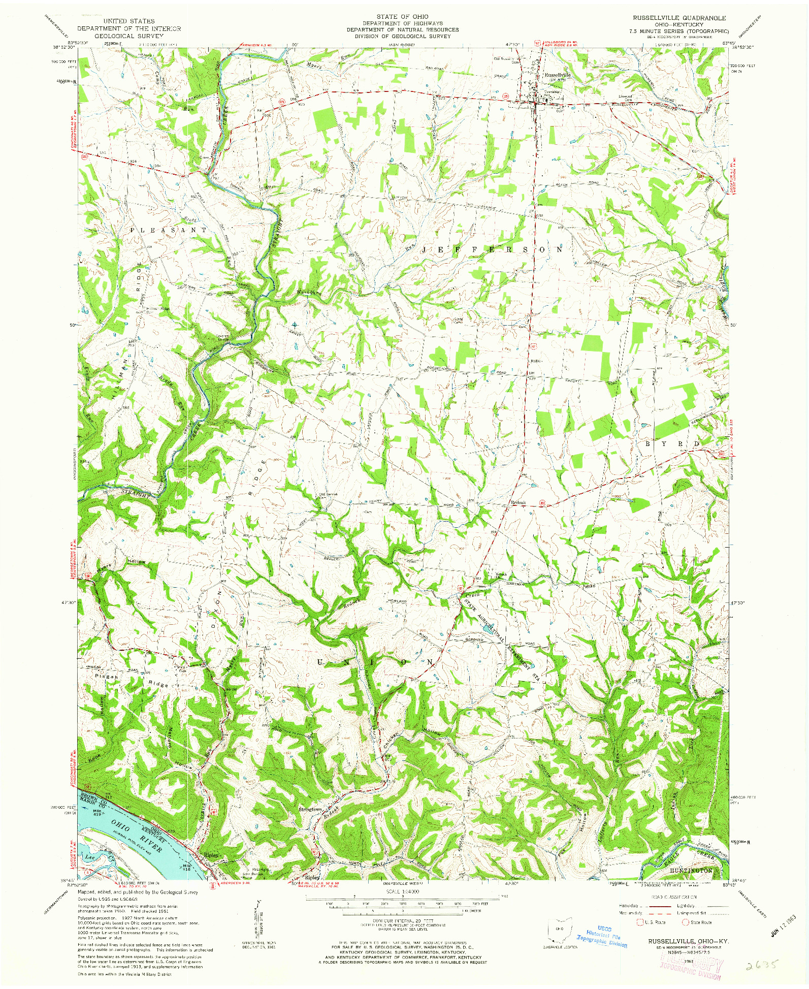 USGS 1:24000-SCALE QUADRANGLE FOR RUSSELLVILLE, OH 1961