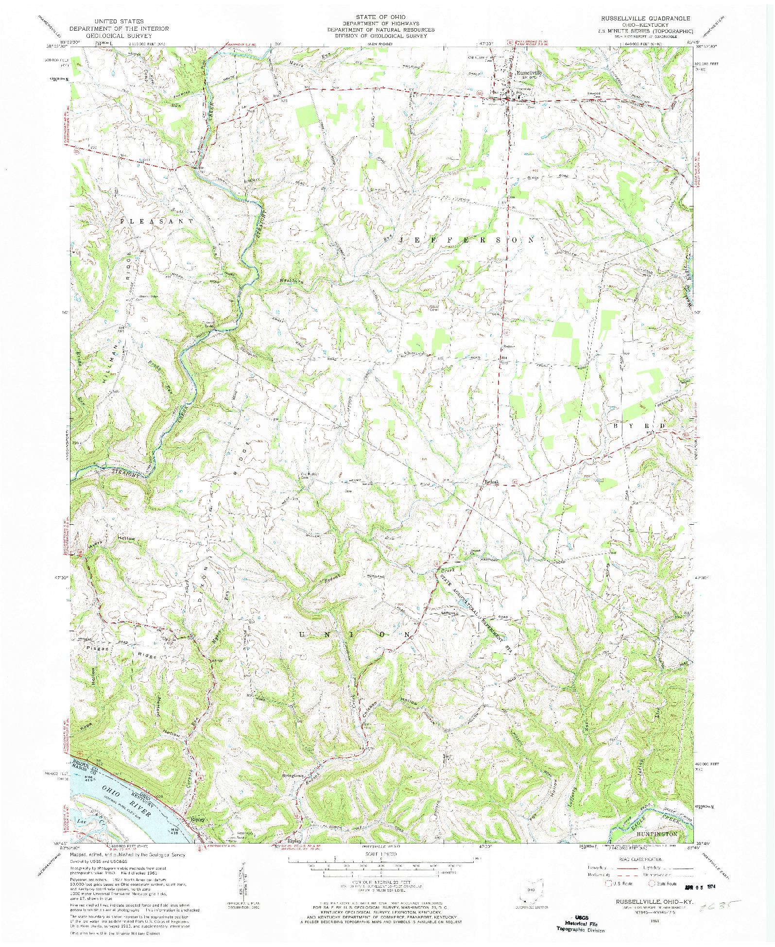 USGS 1:24000-SCALE QUADRANGLE FOR RUSSELLVILLE, OH 1961