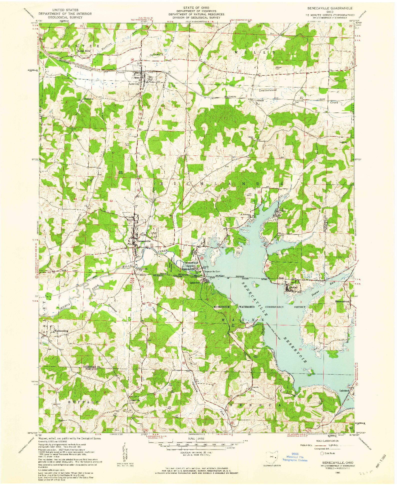 USGS 1:24000-SCALE QUADRANGLE FOR SENECAVILLE, OH 1961