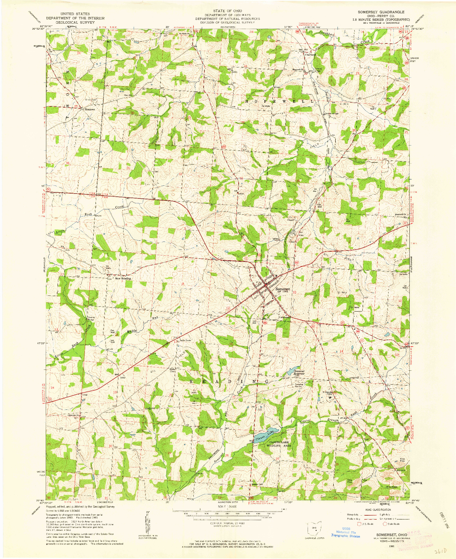 USGS 1:24000-SCALE QUADRANGLE FOR SOMERSET, OH 1961