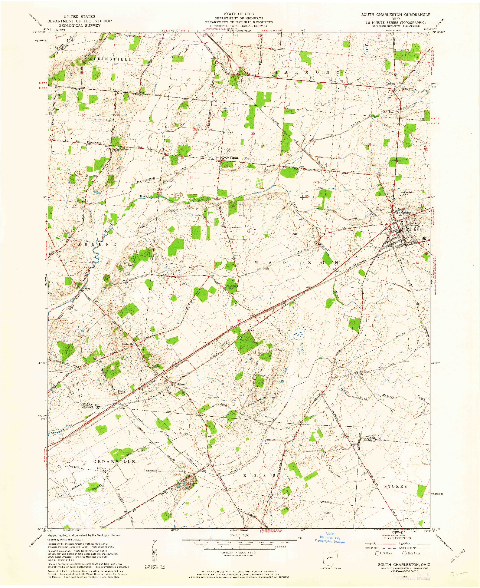 USGS 1:24000-SCALE QUADRANGLE FOR SOUTH CHARLESTON, OH 1961