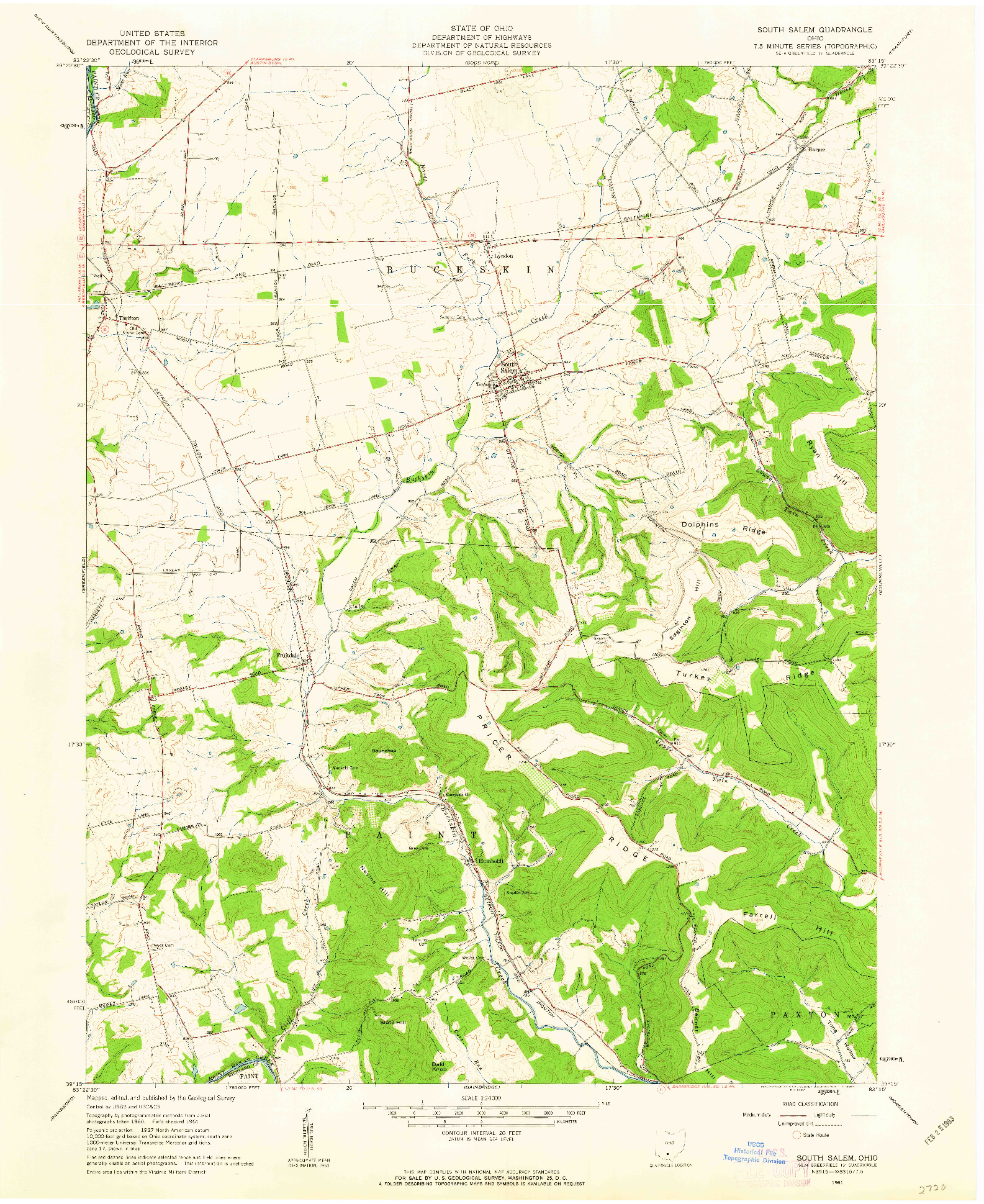 USGS 1:24000-SCALE QUADRANGLE FOR SOUTH SALEM, OH 1961