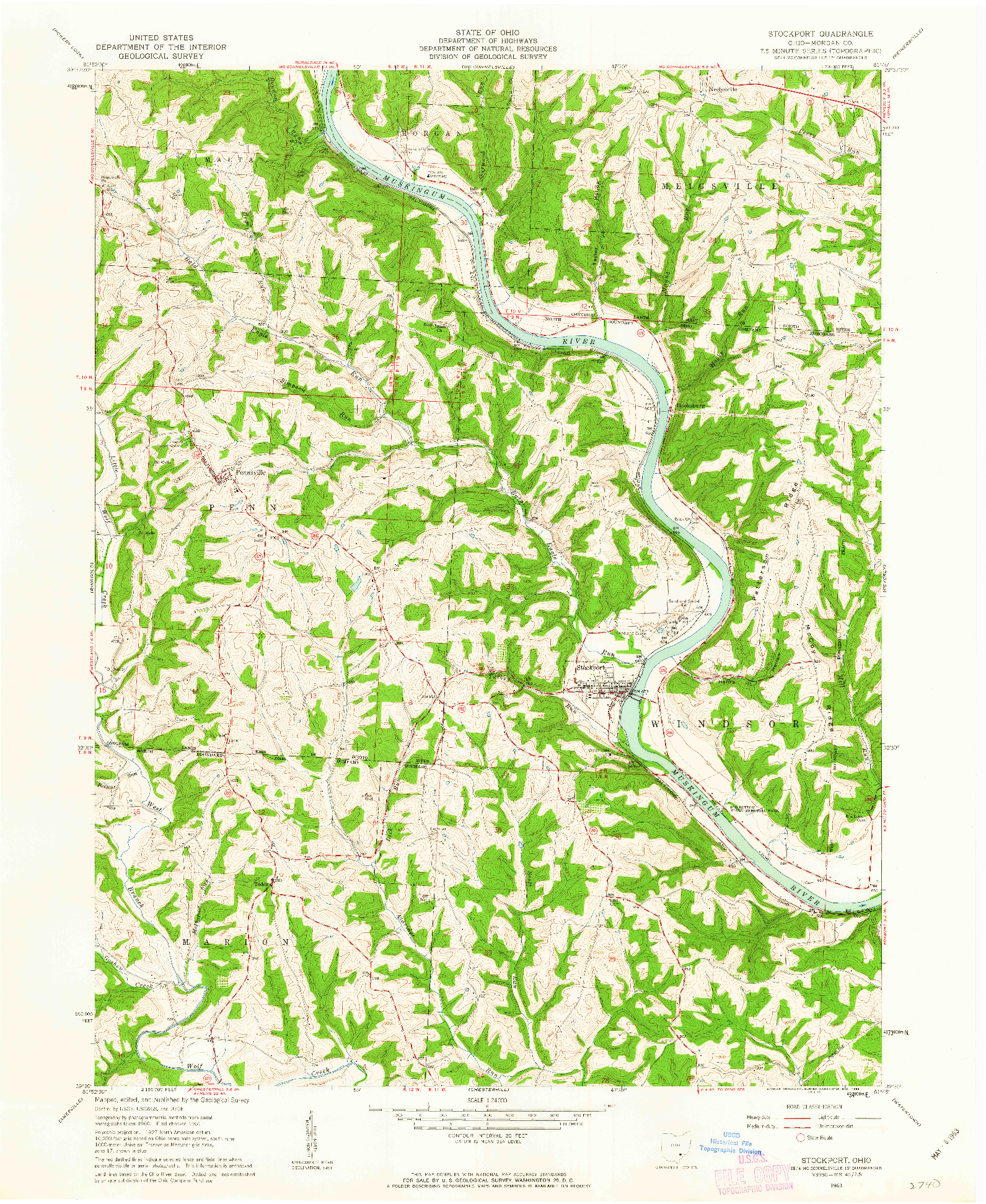 USGS 1:24000-SCALE QUADRANGLE FOR STOCKPORT, OH 1961