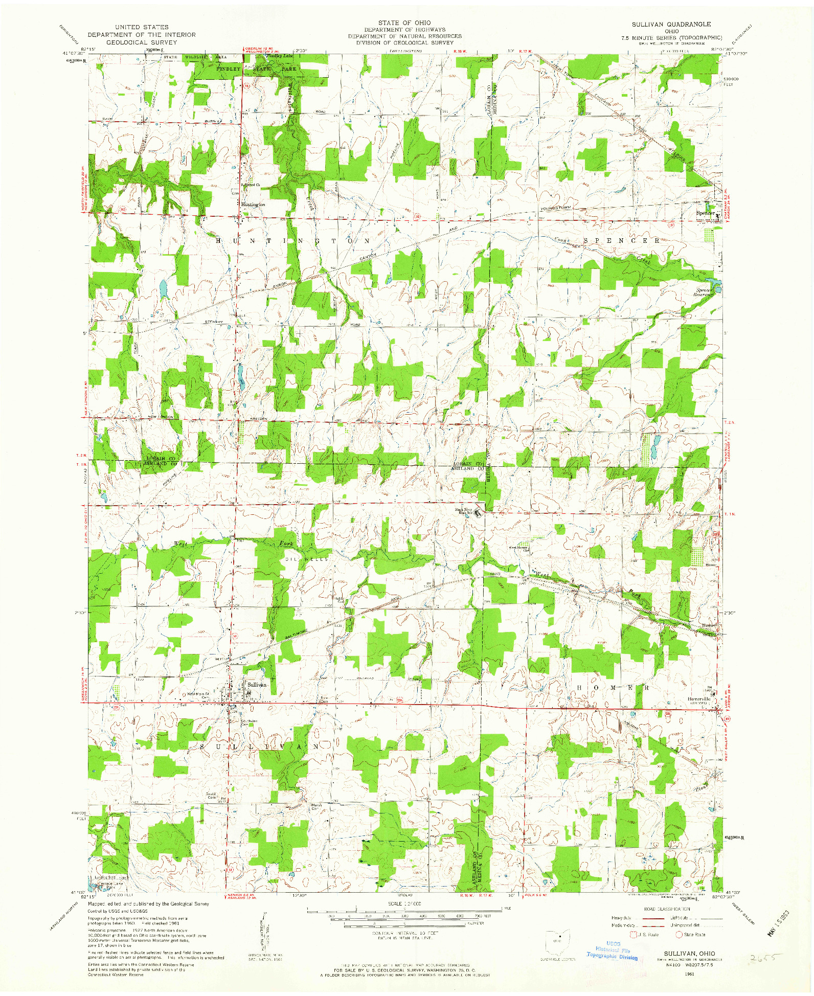 USGS 1:24000-SCALE QUADRANGLE FOR SULLIVAN, OH 1961