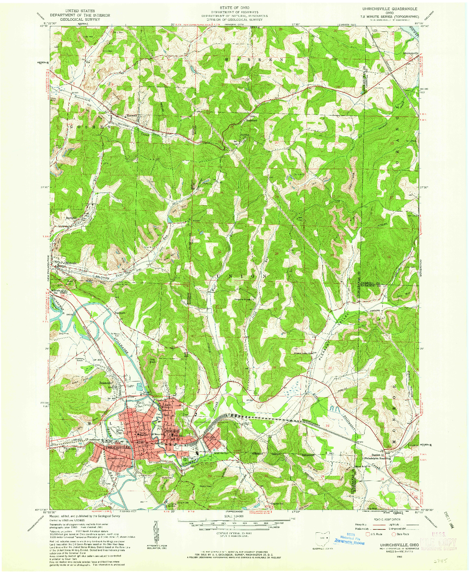 USGS 1:24000-SCALE QUADRANGLE FOR UHRICHSVILLE, OH 1961