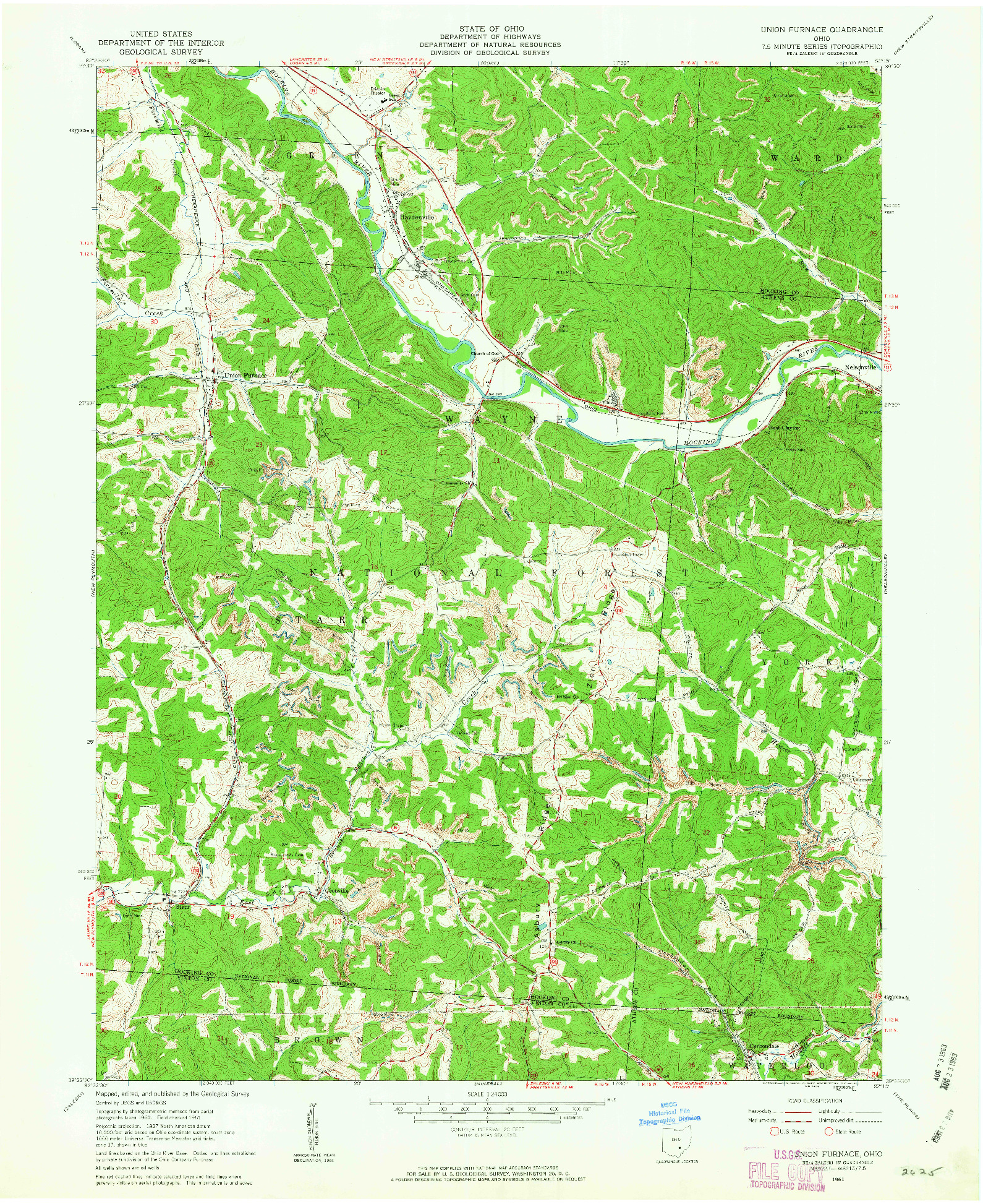 USGS 1:24000-SCALE QUADRANGLE FOR UNION FURNACE, OH 1961