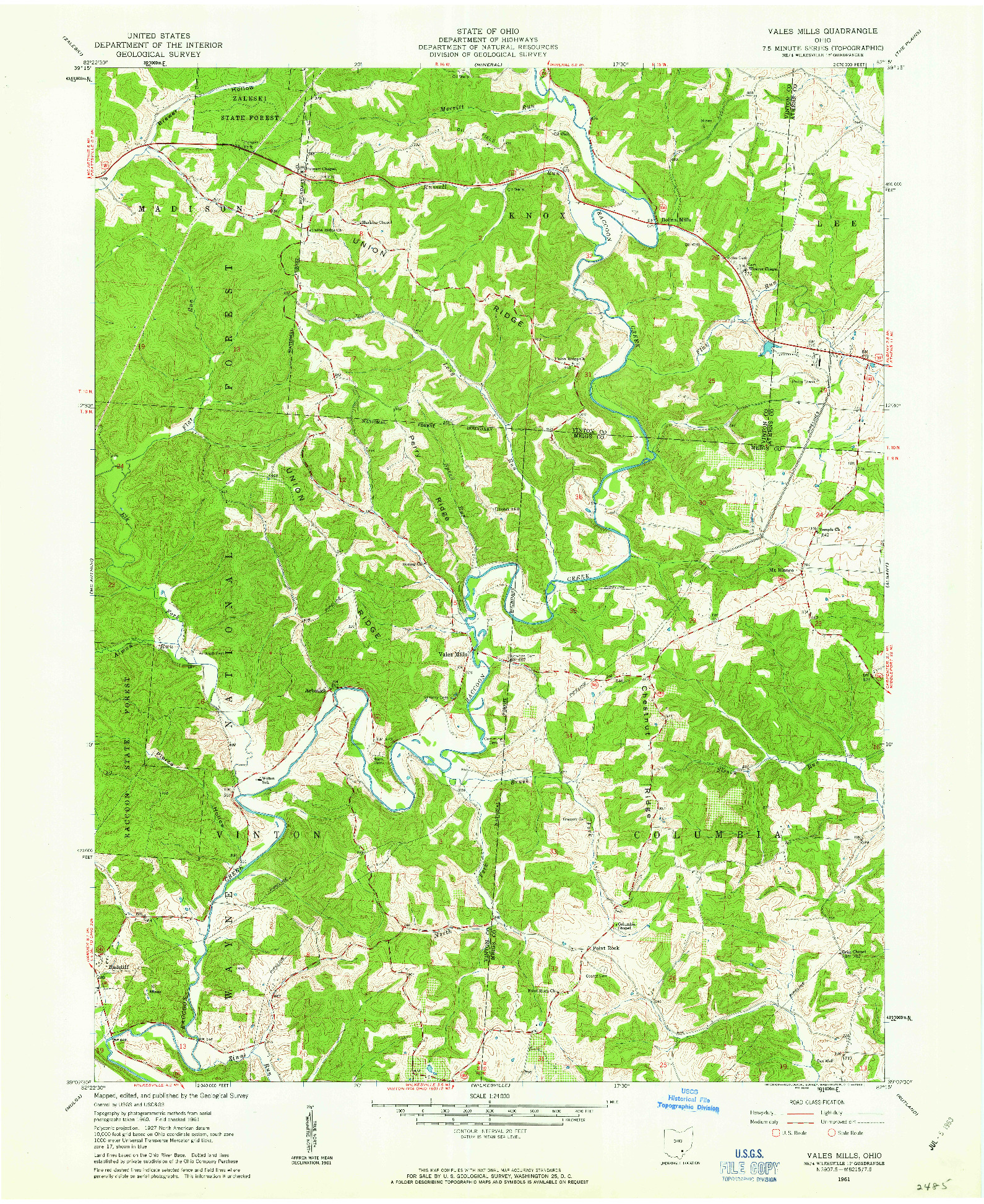 USGS 1:24000-SCALE QUADRANGLE FOR VALES MILLS, OH 1961