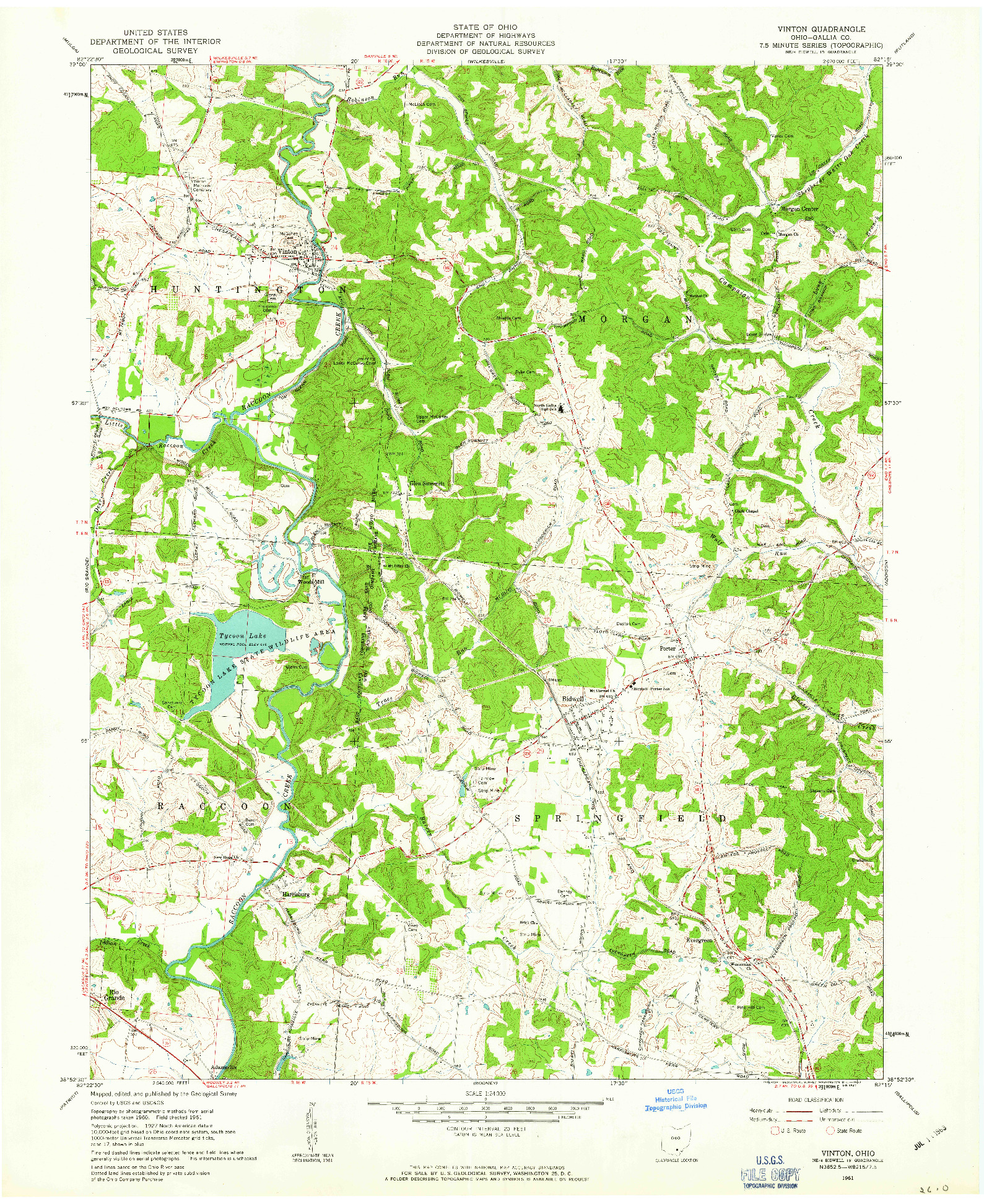 USGS 1:24000-SCALE QUADRANGLE FOR VINTON, OH 1961