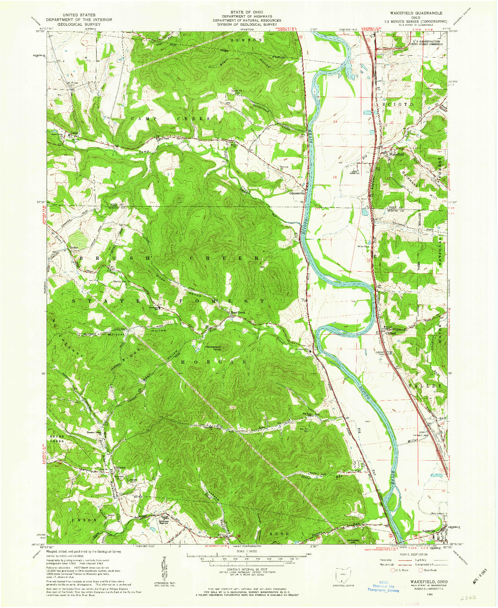 USGS 1:24000-SCALE QUADRANGLE FOR WAKEFIELD, OH 1961