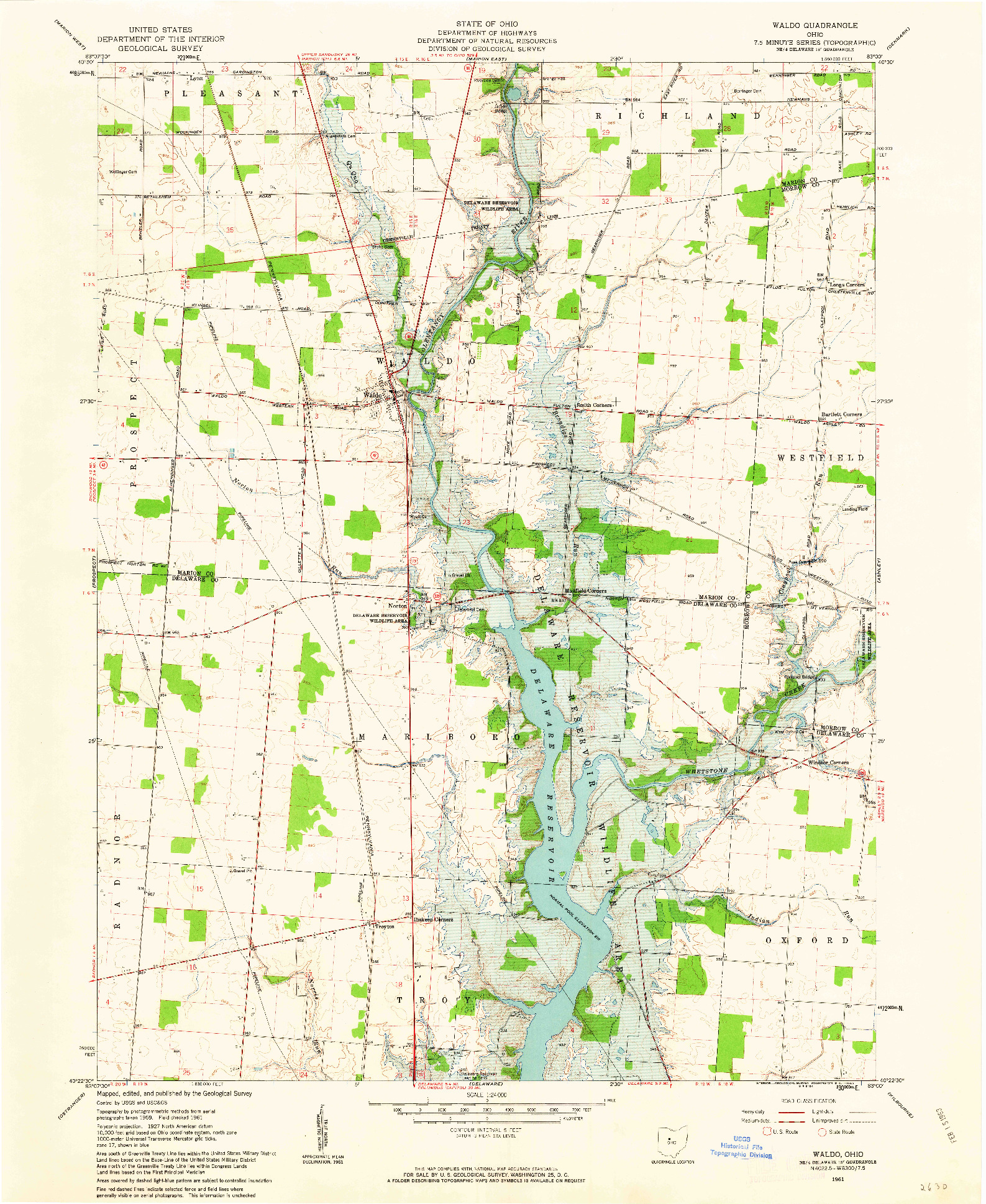 USGS 1:24000-SCALE QUADRANGLE FOR WALDO, OH 1961