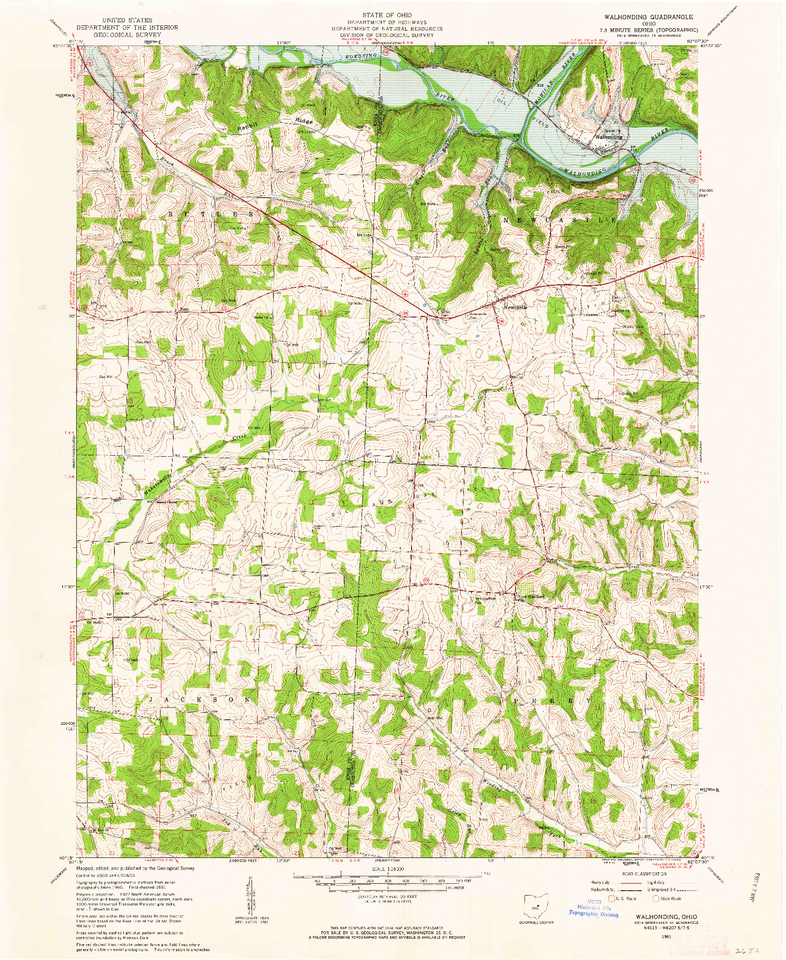 USGS 1:24000-SCALE QUADRANGLE FOR WALHONDING, OH 1961