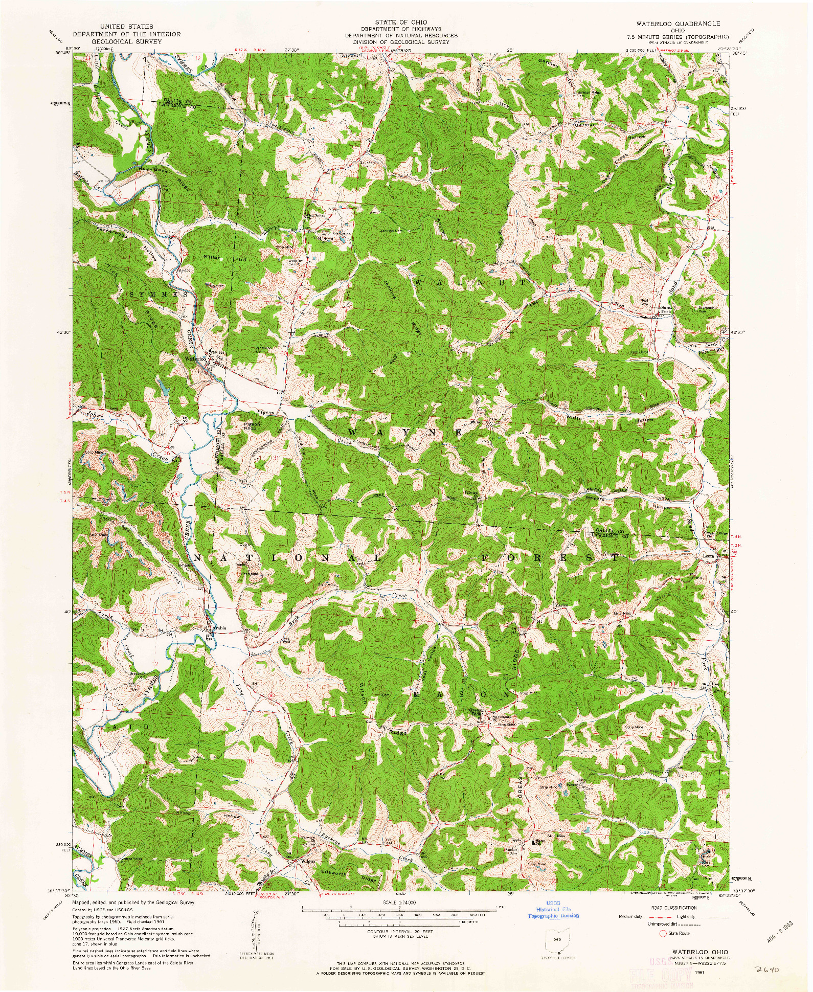 USGS 1:24000-SCALE QUADRANGLE FOR WATERLOO, OH 1961