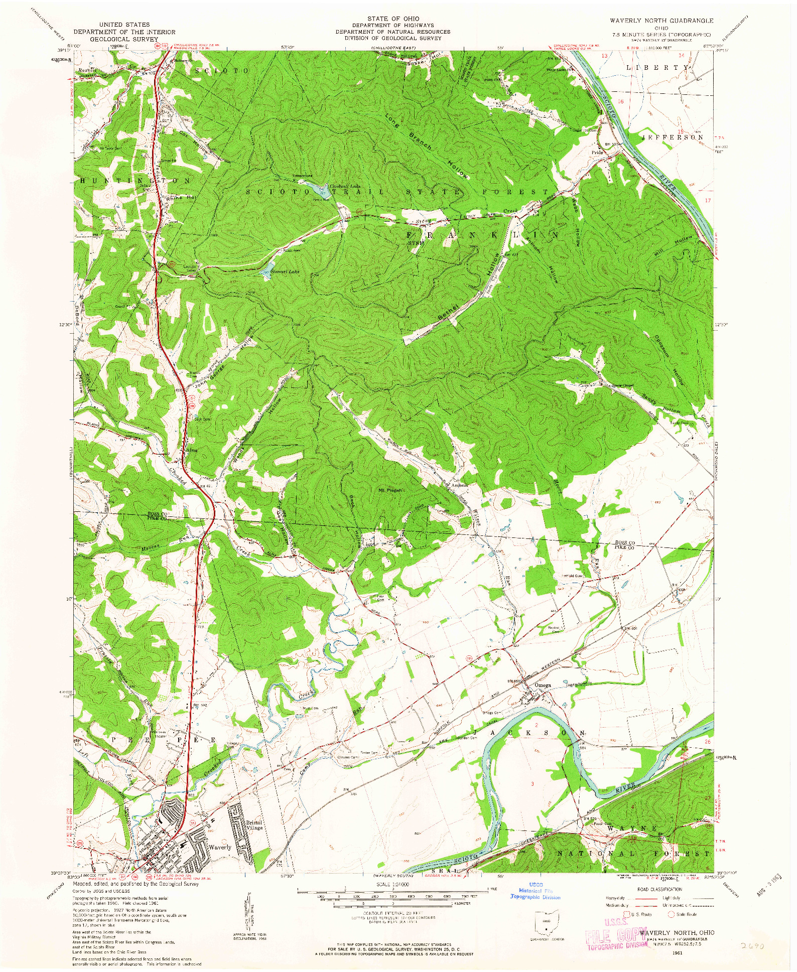 USGS 1:24000-SCALE QUADRANGLE FOR WAVERLY NORTH, OH 1961