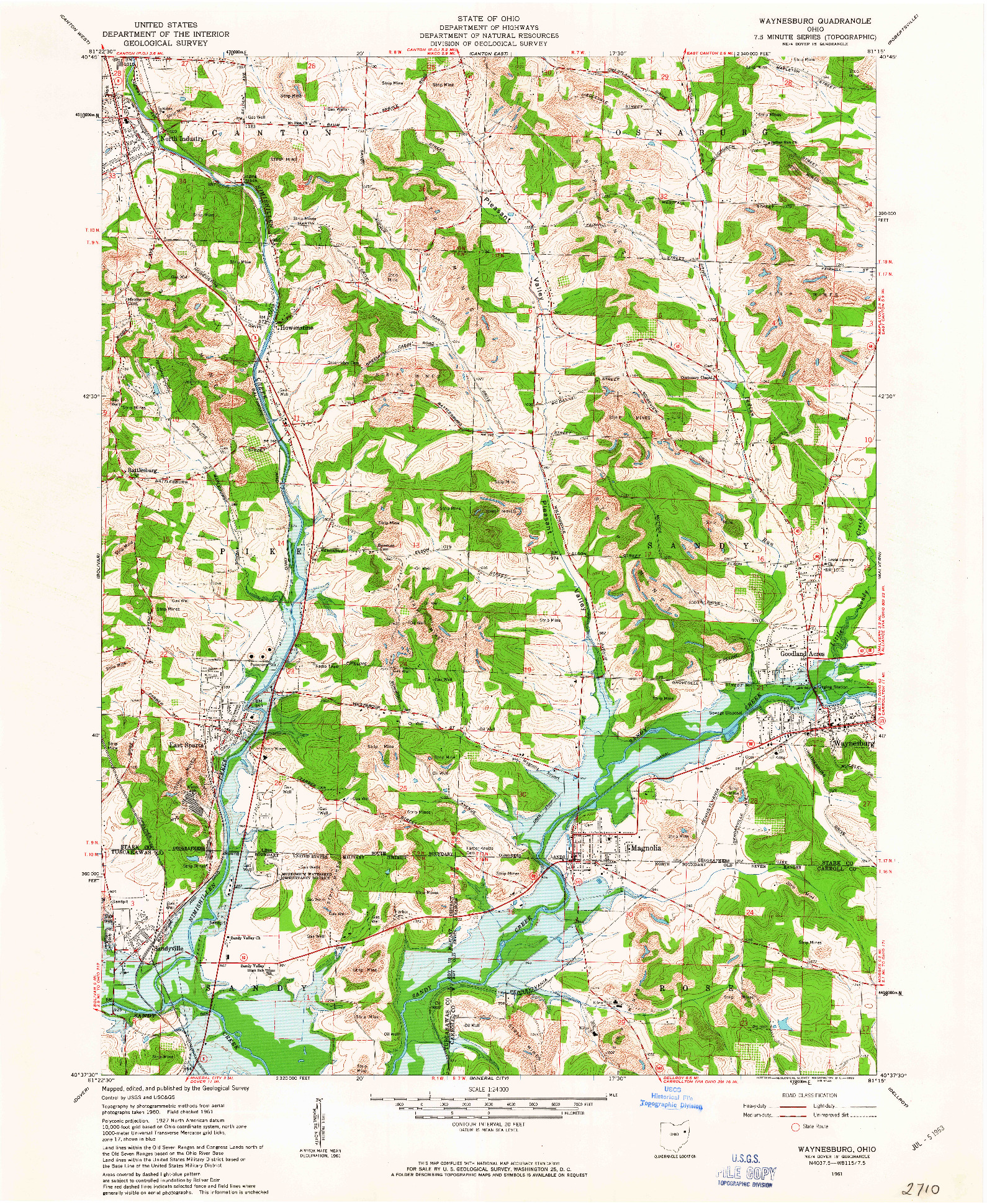 USGS 1:24000-SCALE QUADRANGLE FOR WAYNESBURG, OH 1961