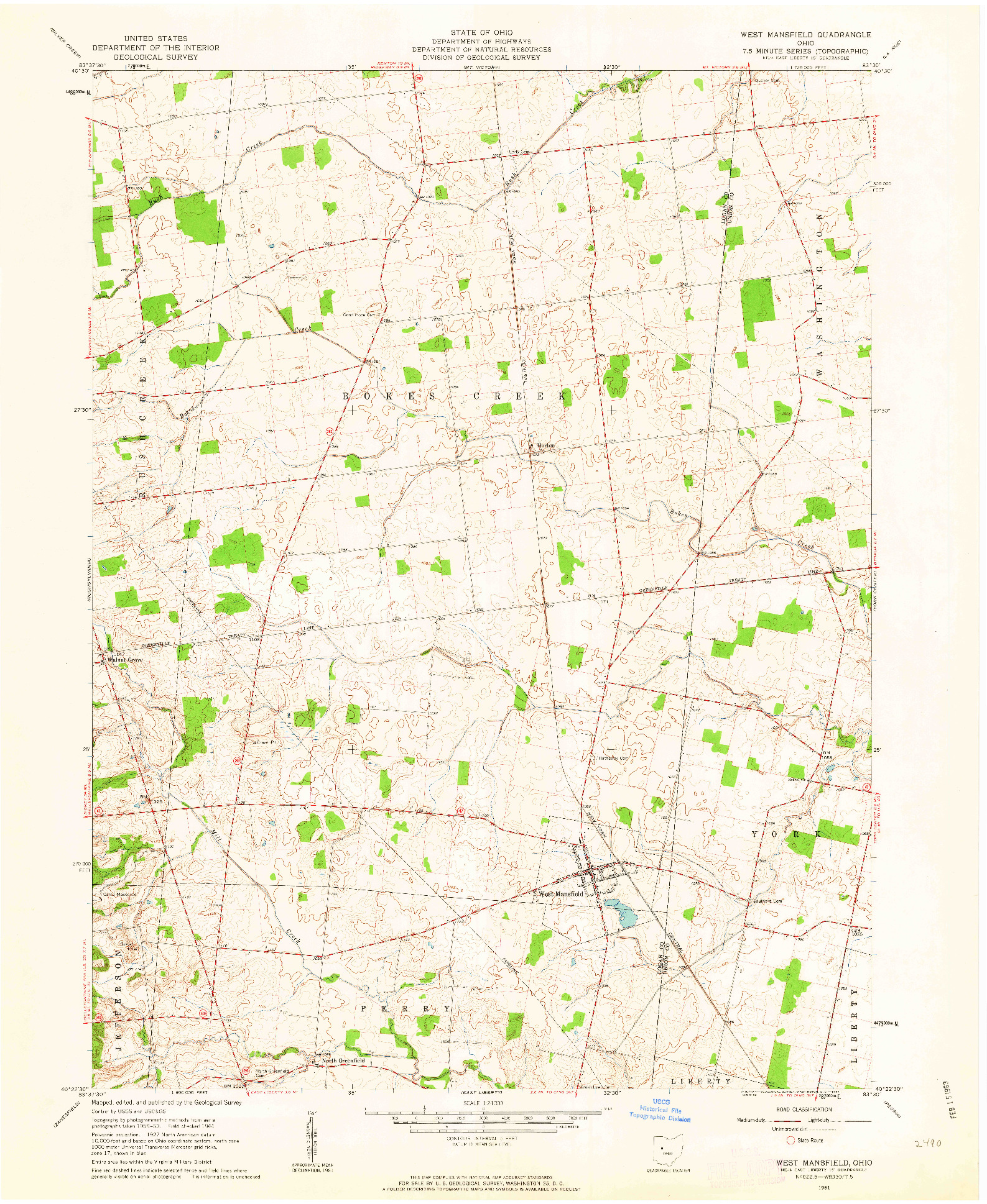 USGS 1:24000-SCALE QUADRANGLE FOR WEST MANSFIELD, OH 1961