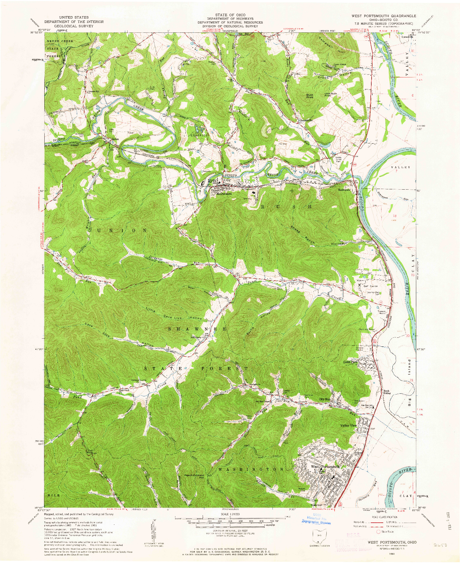 USGS 1:24000-SCALE QUADRANGLE FOR WEST PORTSMOUTH, OH 1961