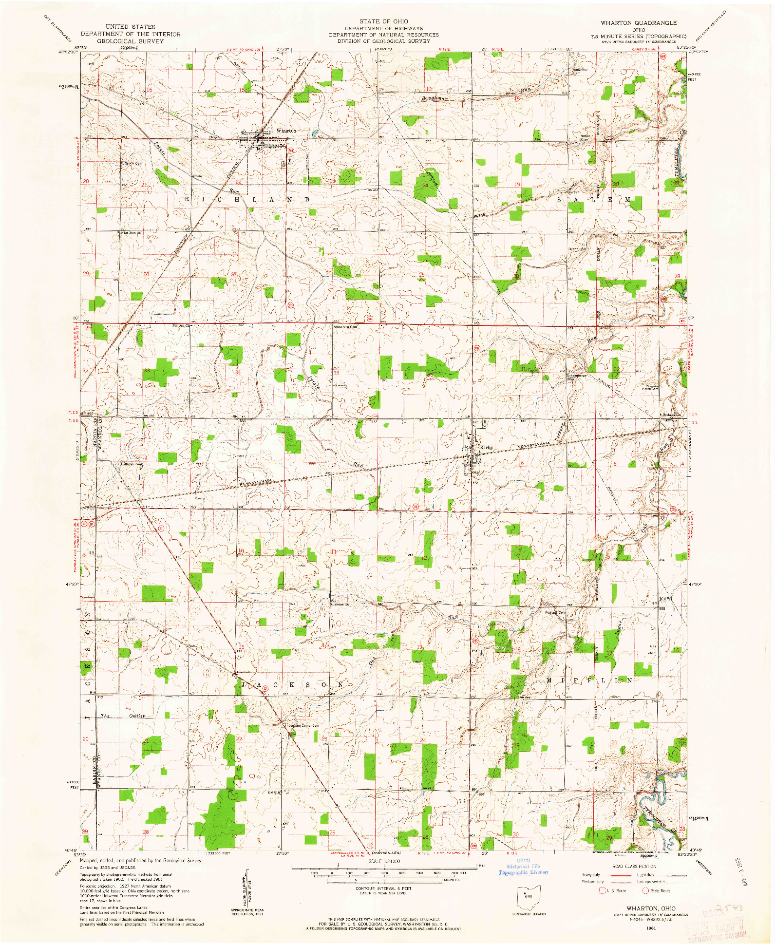 USGS 1:24000-SCALE QUADRANGLE FOR WHARTON, OH 1961