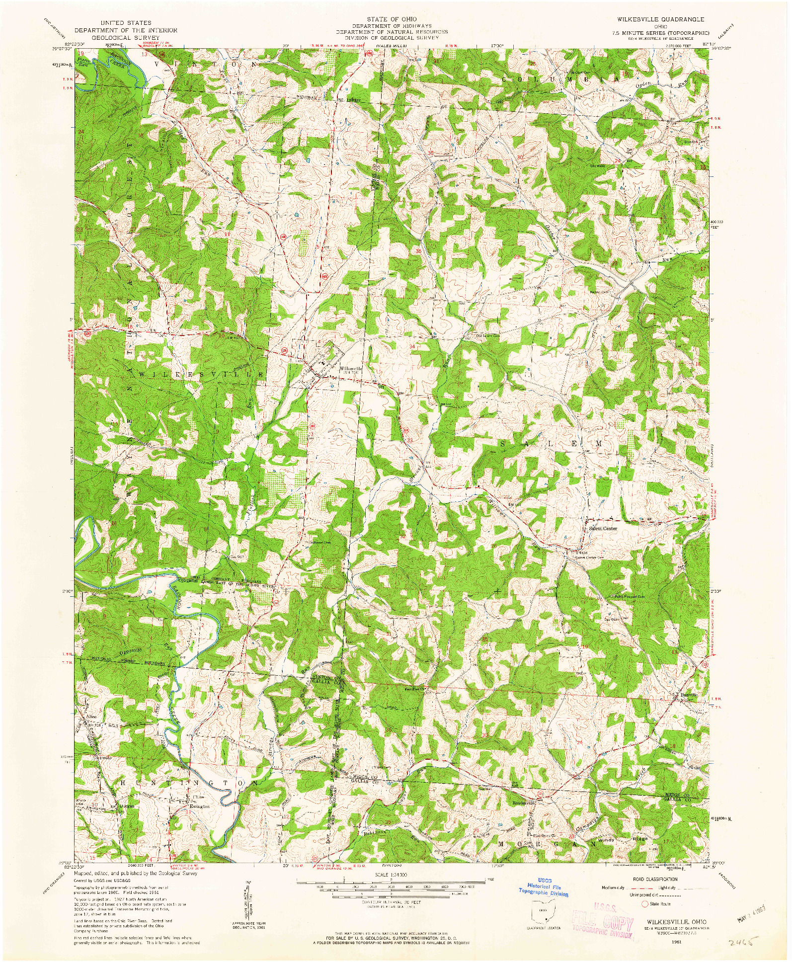 USGS 1:24000-SCALE QUADRANGLE FOR WILKESVILLE, OH 1961