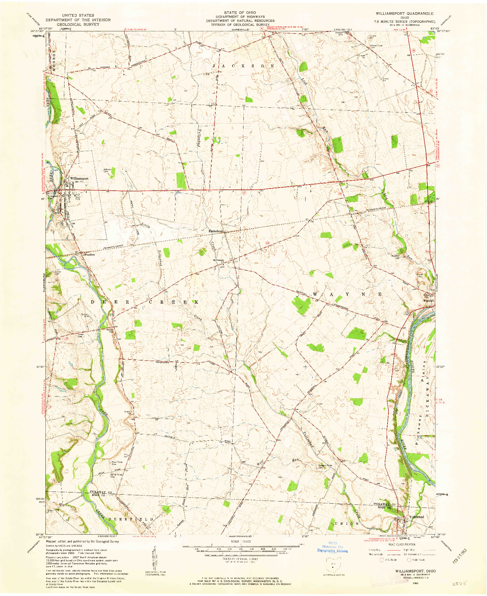 USGS 1:24000-SCALE QUADRANGLE FOR WILLIAMSPORT, OH 1961