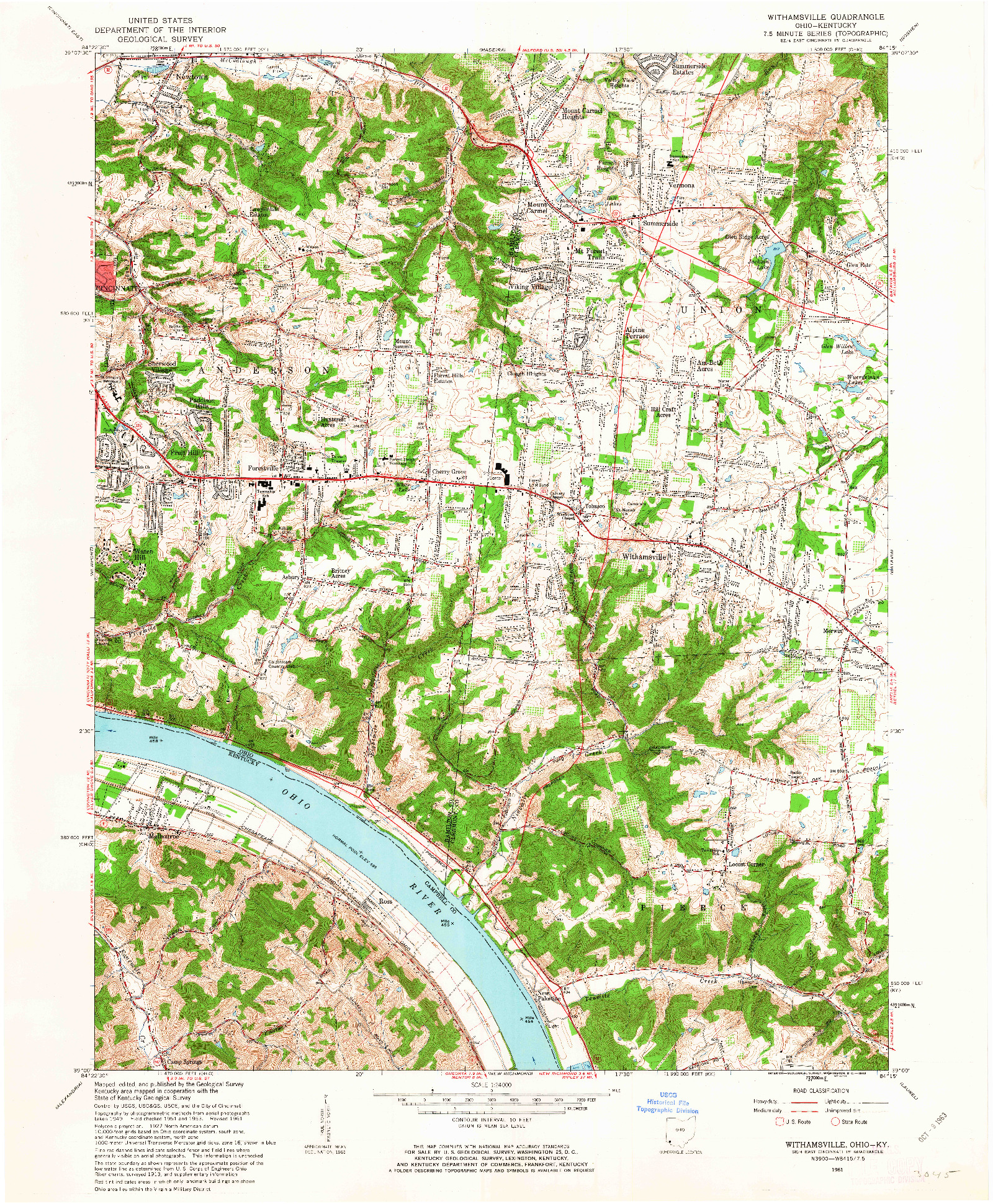 USGS 1:24000-SCALE QUADRANGLE FOR WITHAMSVILLE, OH 1961