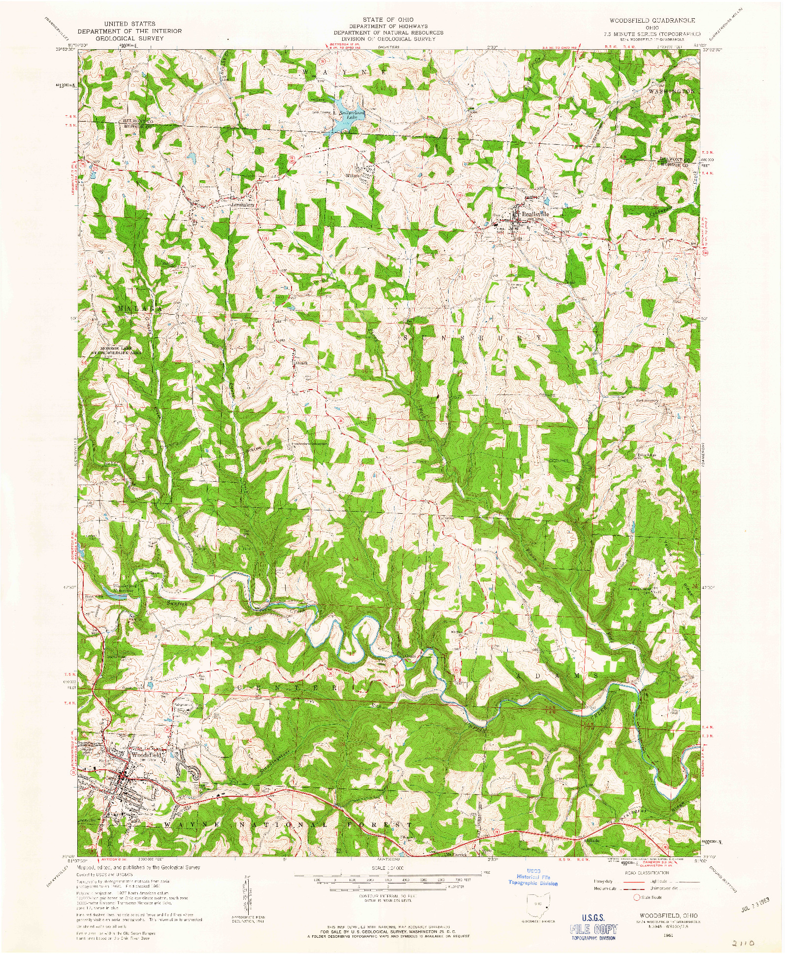 USGS 1:24000-SCALE QUADRANGLE FOR WOODSFIELD, OH 1961