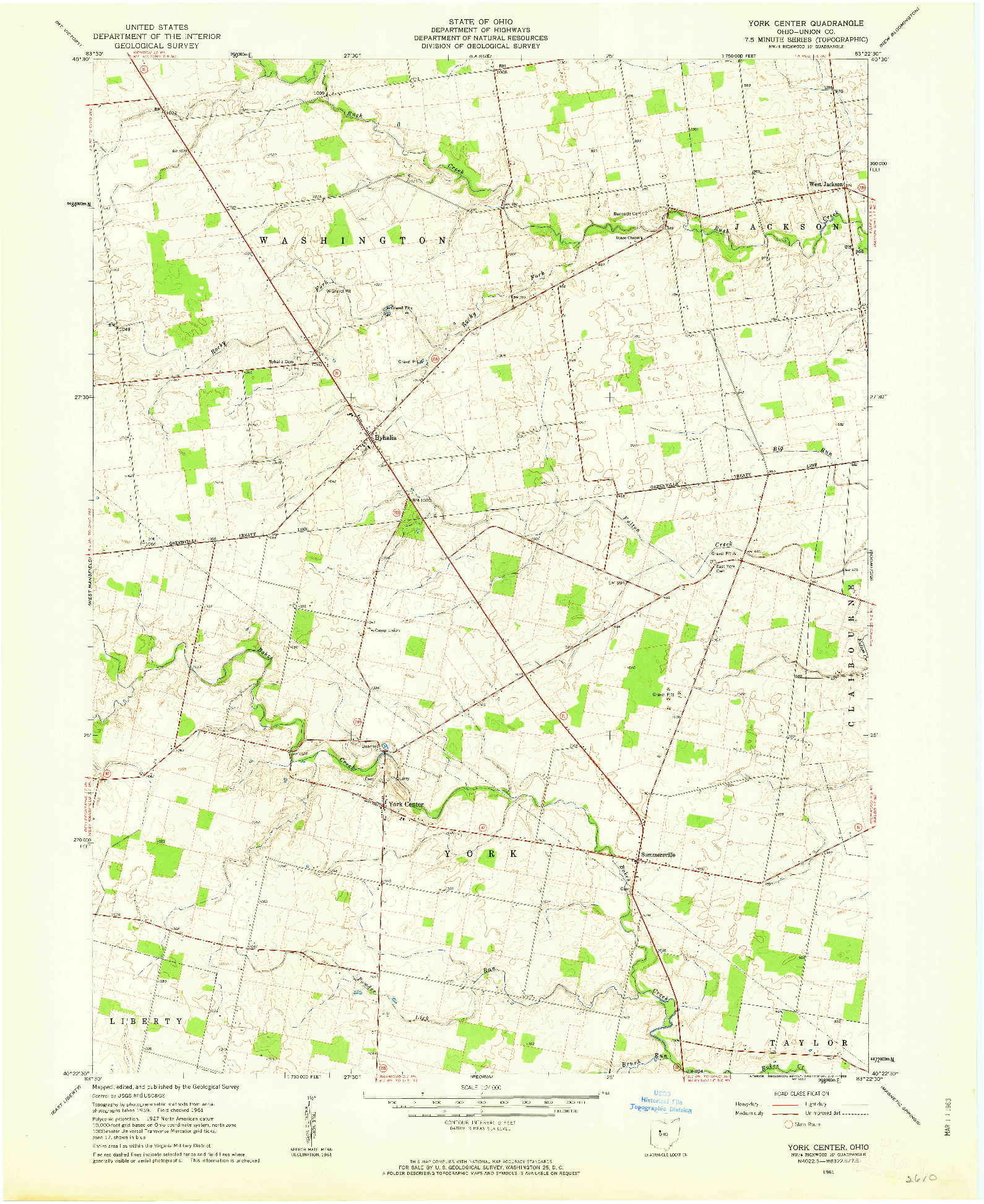 USGS 1:24000-SCALE QUADRANGLE FOR YORK CENTER, OH 1961