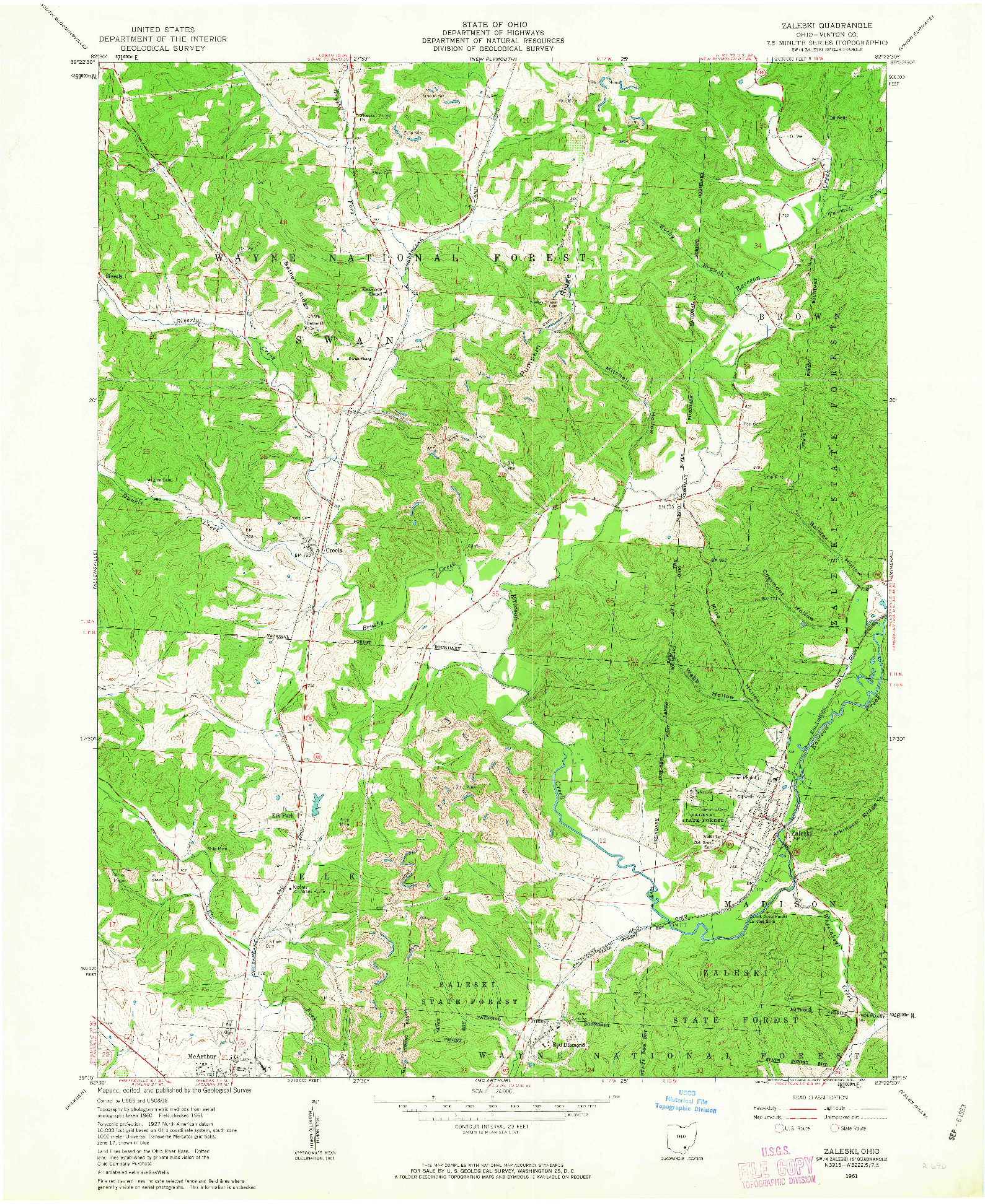 USGS 1:24000-SCALE QUADRANGLE FOR ZALESKI, OH 1961