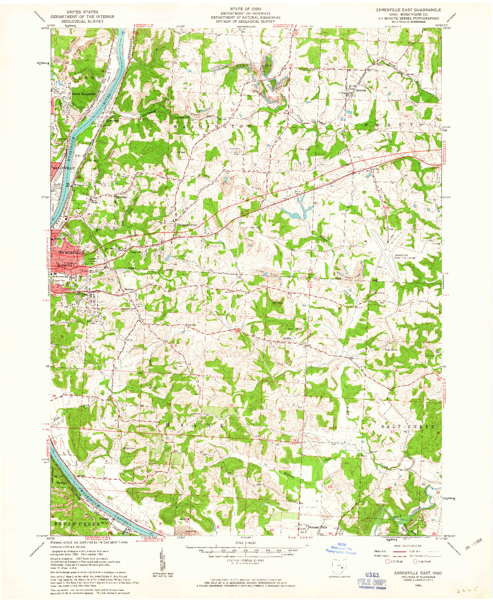 USGS 1:24000-SCALE QUADRANGLE FOR ZANESVILLE EAST, OH 1961