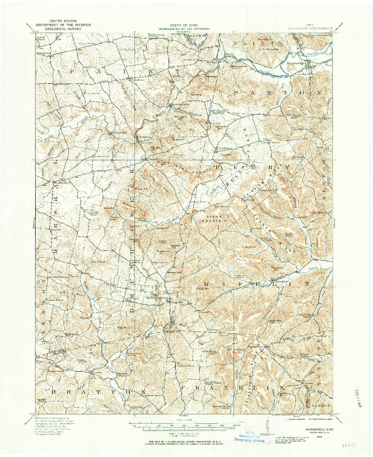 USGS 1:62500-SCALE QUADRANGLE FOR BAINBRIDGE, OH 1915