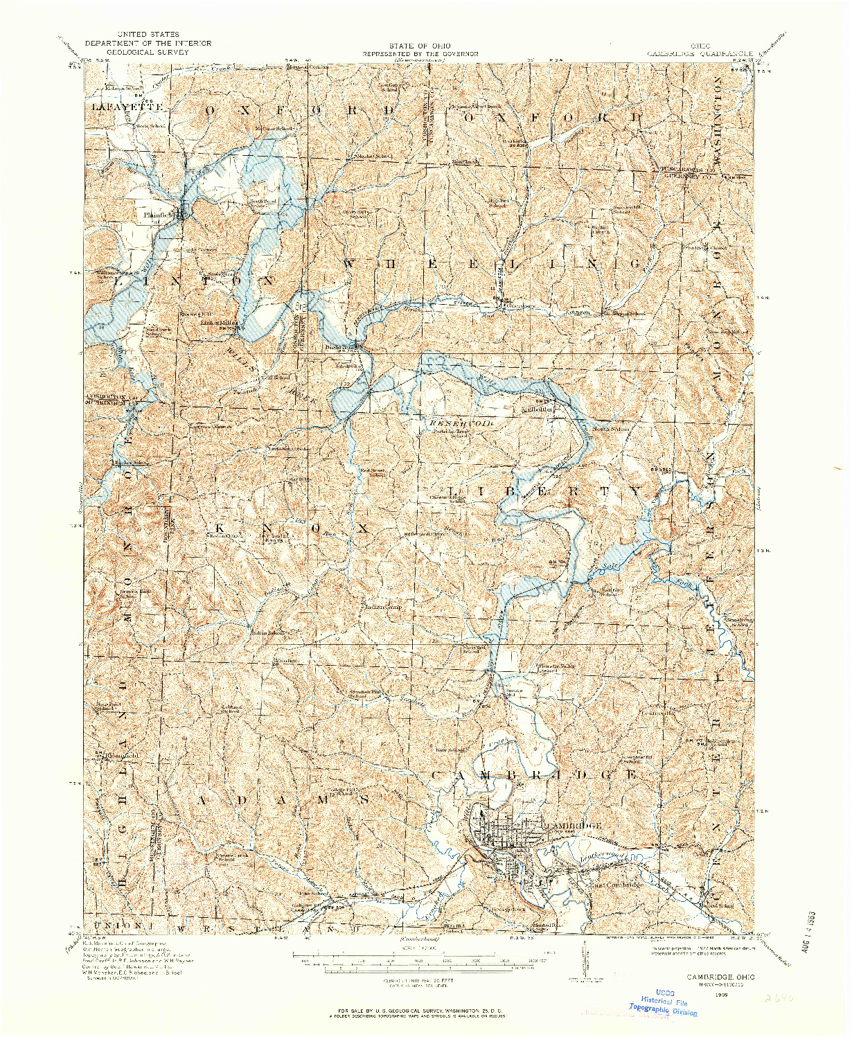 USGS 1:62500-SCALE QUADRANGLE FOR CAMBRIDGE, OH 1909