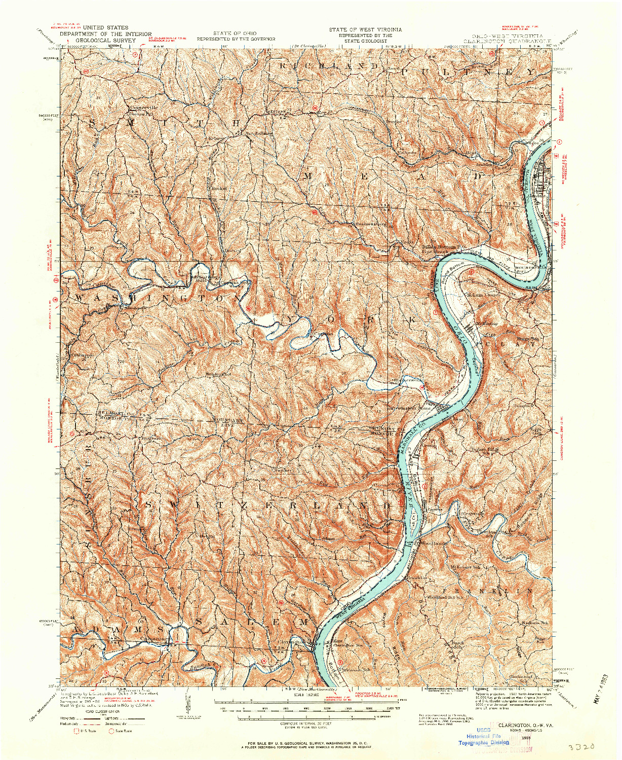 USGS 1:62500-SCALE QUADRANGLE FOR CLARINGTON, OH 1935