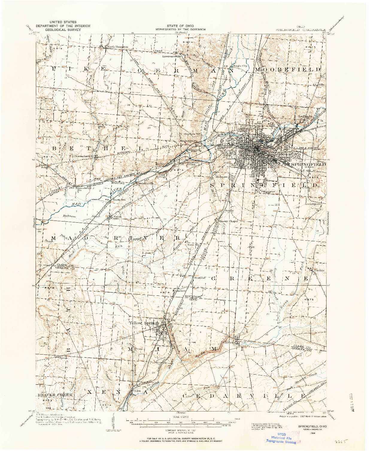 USGS 1:62500-SCALE QUADRANGLE FOR SPRINGFIELD, OH 1904