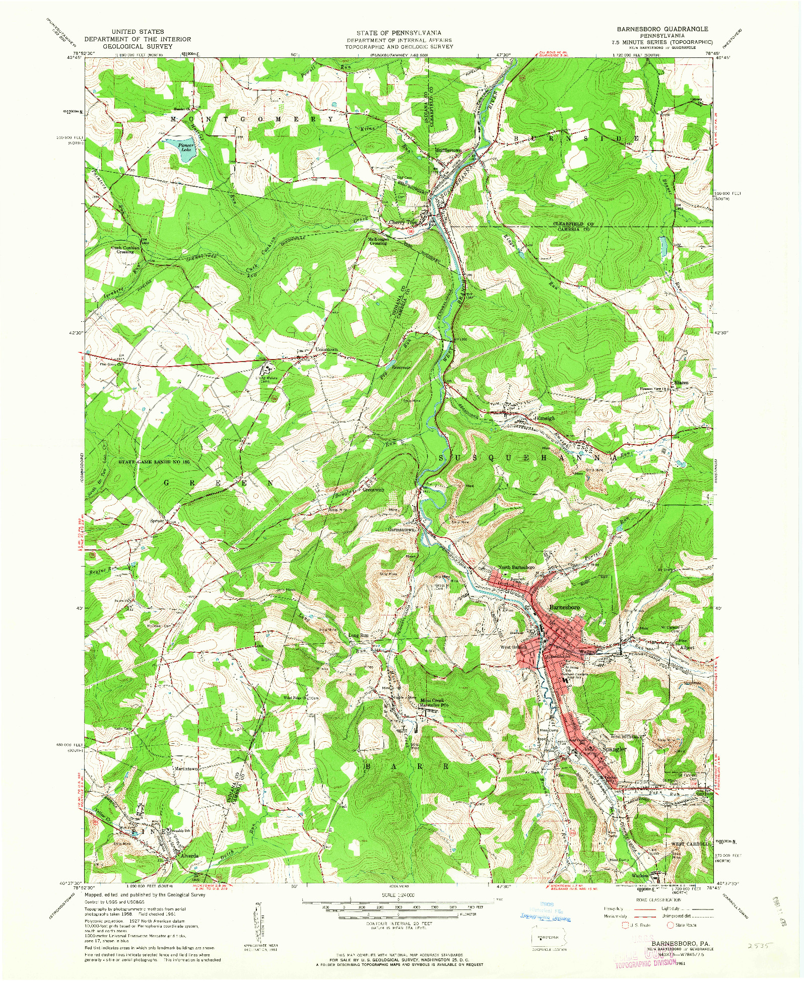 USGS 1:24000-SCALE QUADRANGLE FOR BARNESBORO, PA 1961