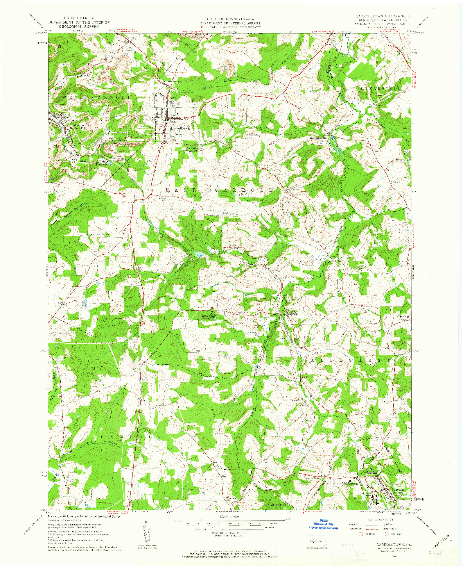 USGS 1:24000-SCALE QUADRANGLE FOR CARROLLTOWN, PA 1961