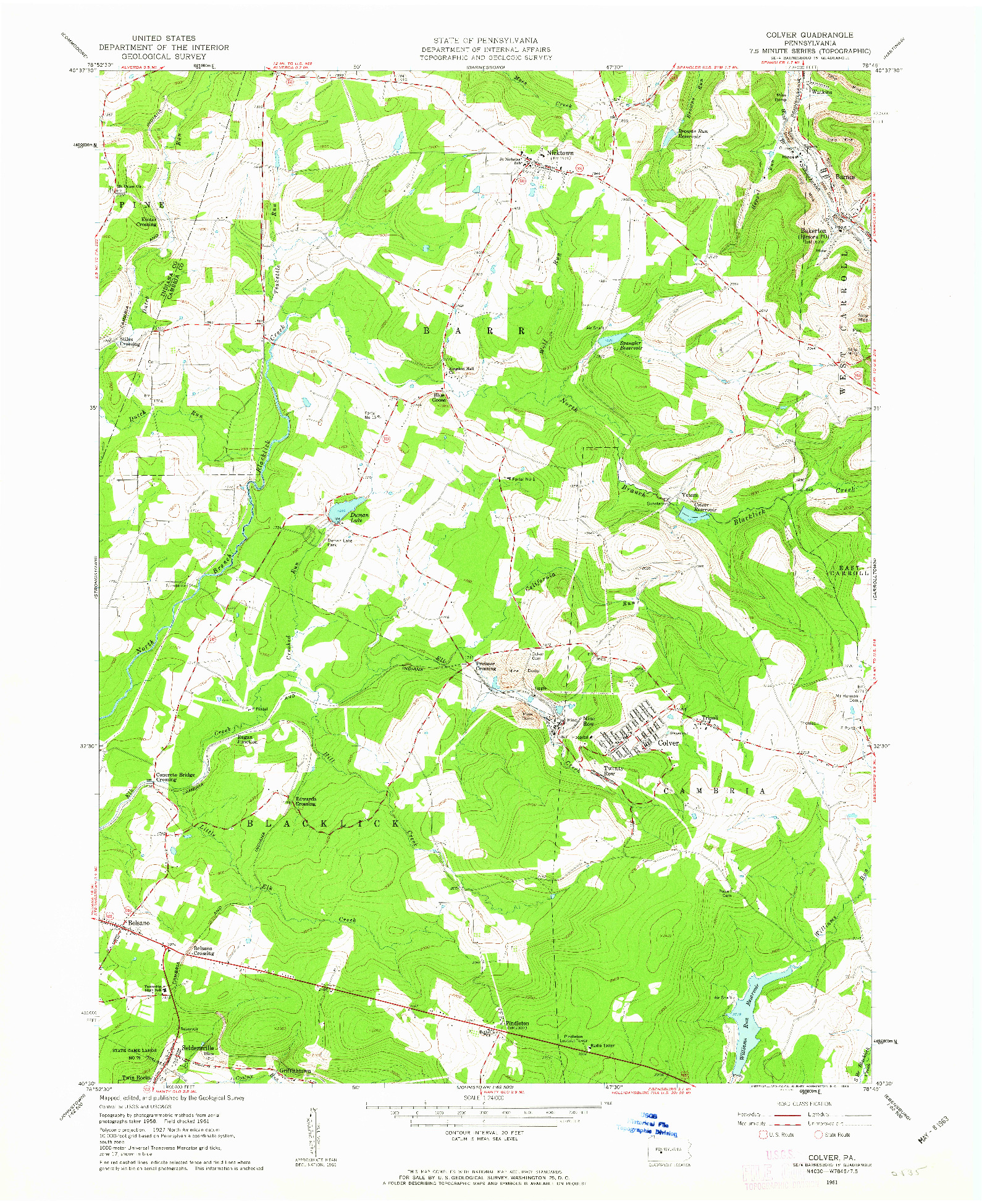 USGS 1:24000-SCALE QUADRANGLE FOR COLVER, PA 1961