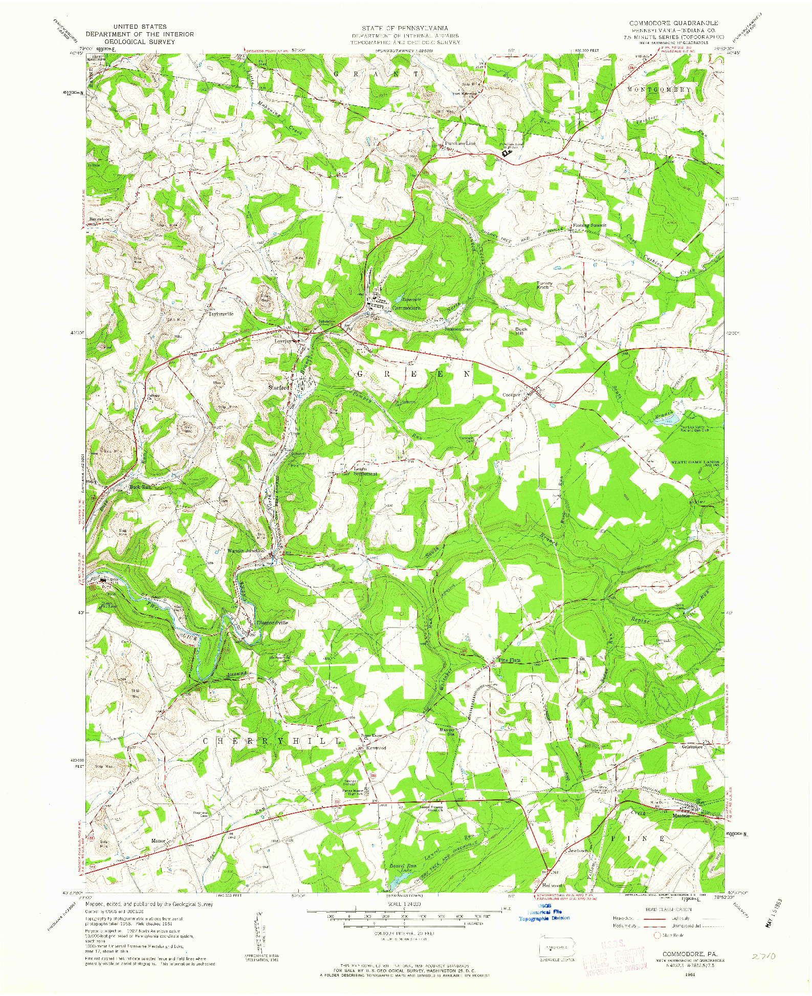 USGS 1:24000-SCALE QUADRANGLE FOR COMMODORE, PA 1961