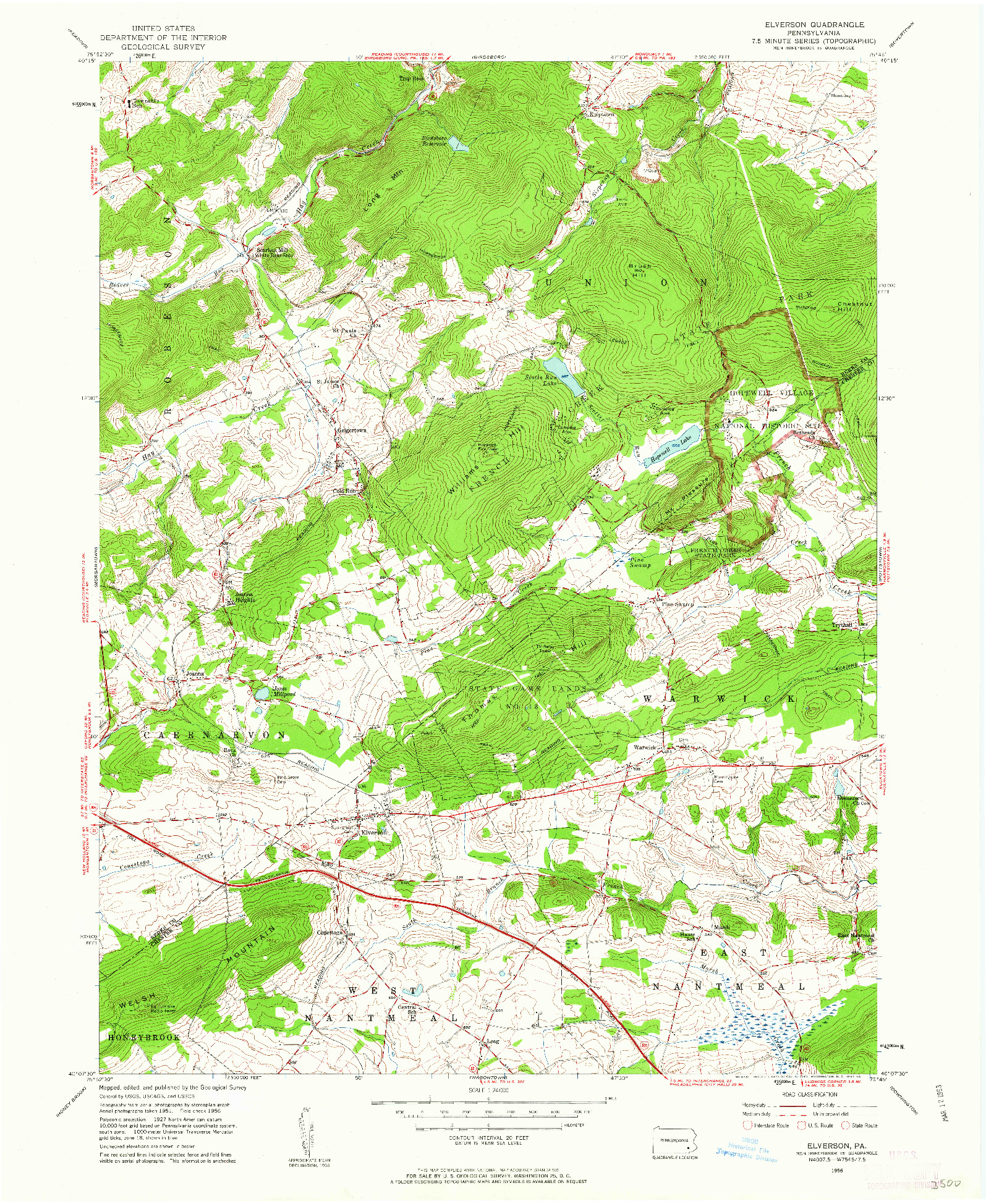 USGS 1:24000-SCALE QUADRANGLE FOR ELVERSON, PA 1956