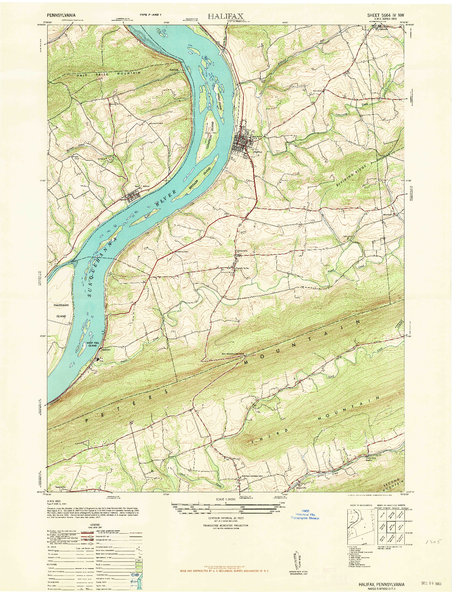 USGS 1:24000-SCALE QUADRANGLE FOR HALIFAX, PA 1947